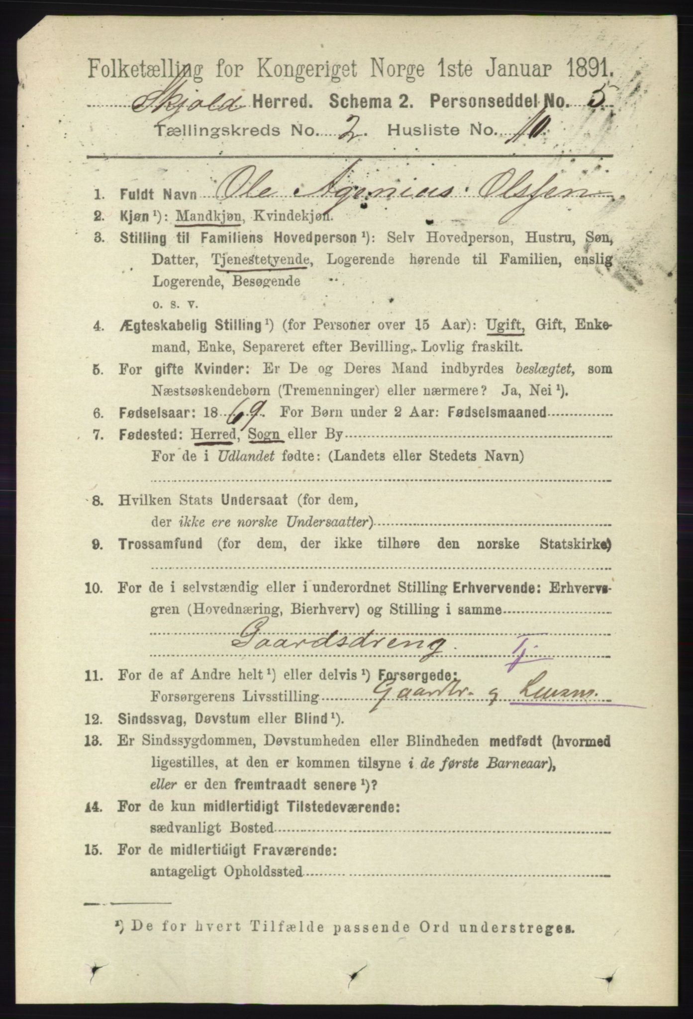 RA, 1891 census for 1154 Skjold, 1891, p. 328