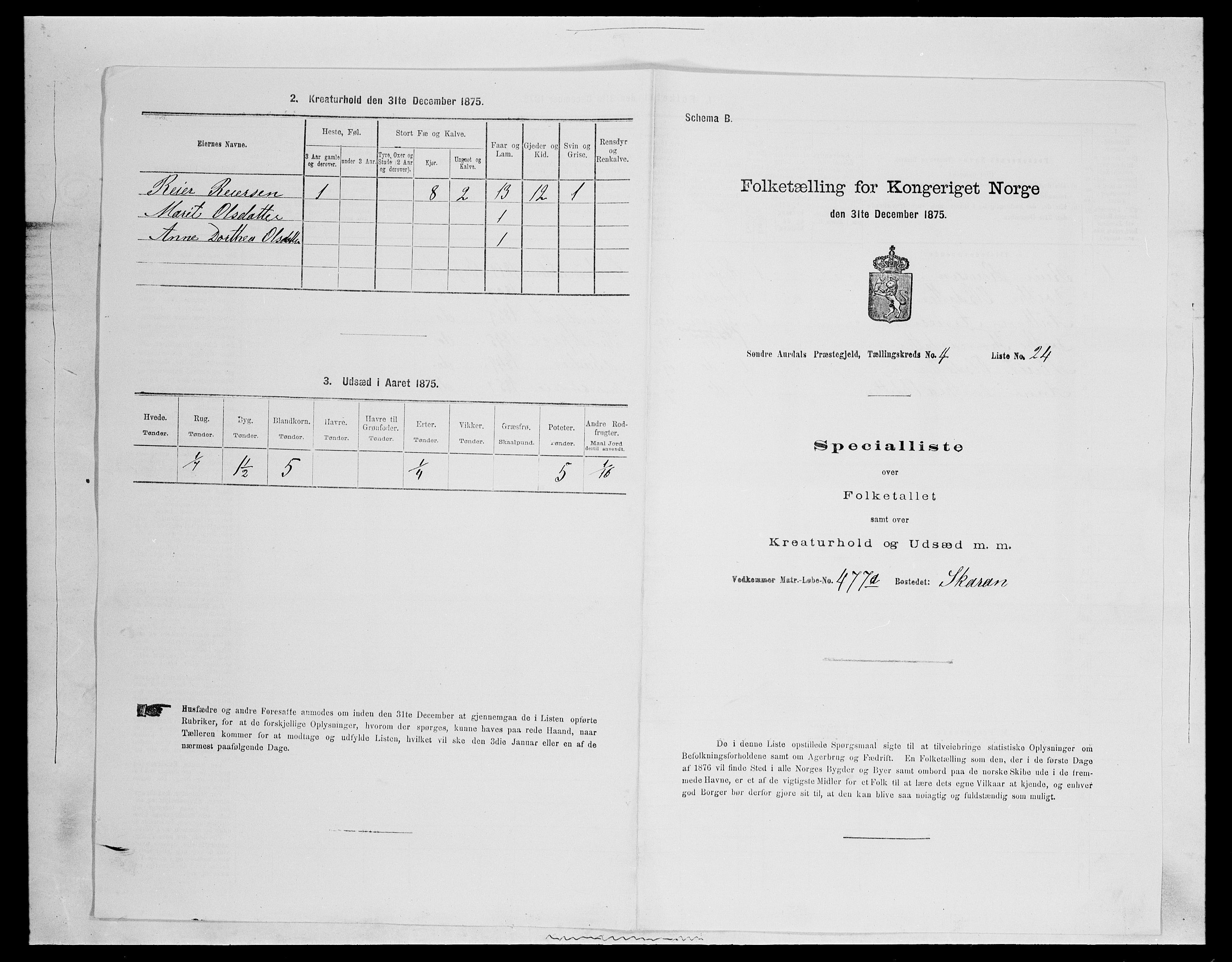 SAH, 1875 census for 0540P Sør-Aurdal, 1875, p. 726