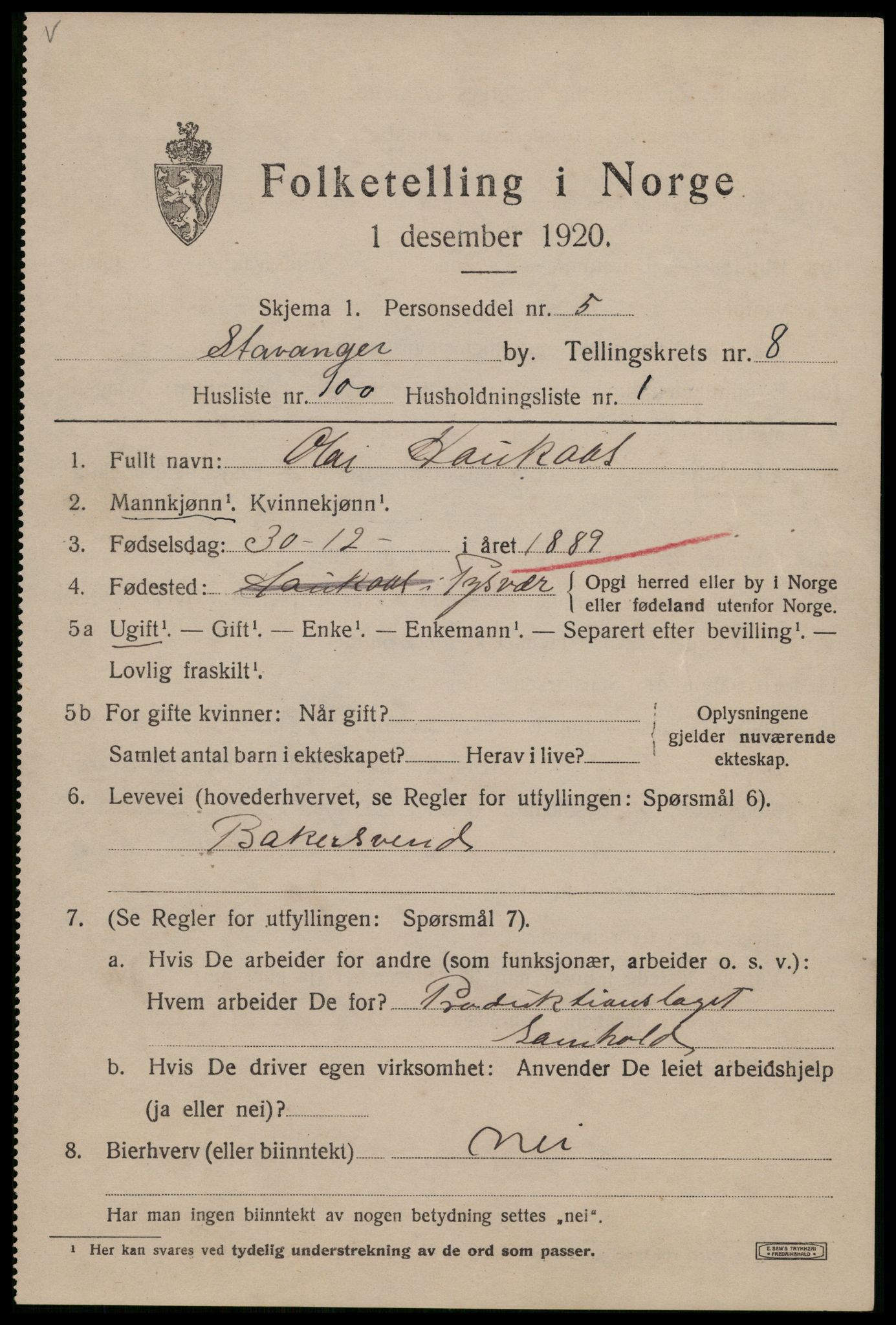 SAST, 1920 census for Stavanger, 1920, p. 49082