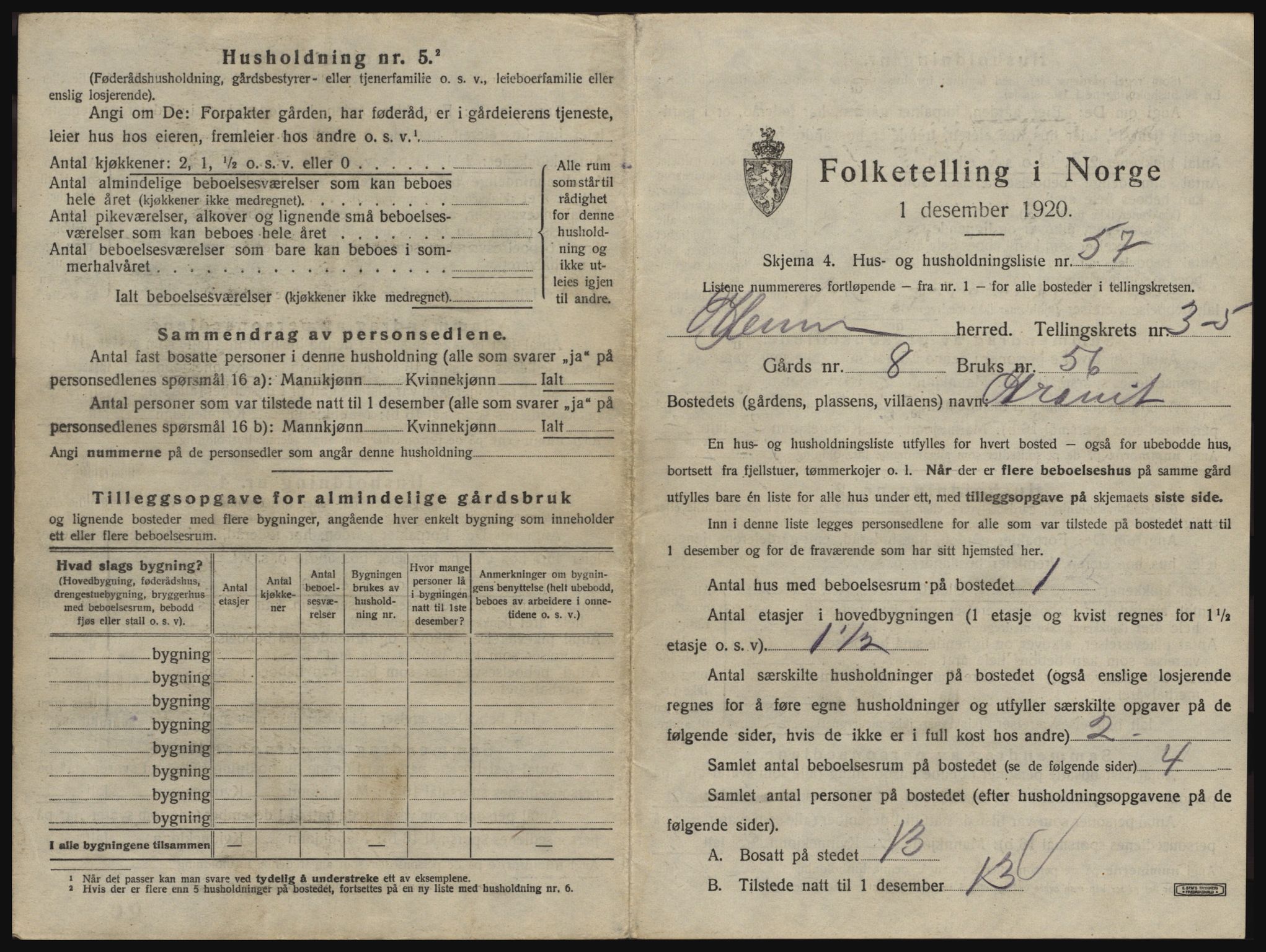 SAO, 1920 census for Glemmen, 1920, p. 1023