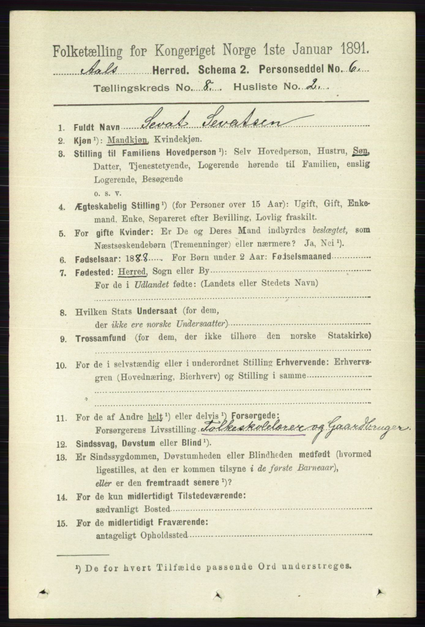 RA, 1891 census for 0619 Ål, 1891, p. 2104