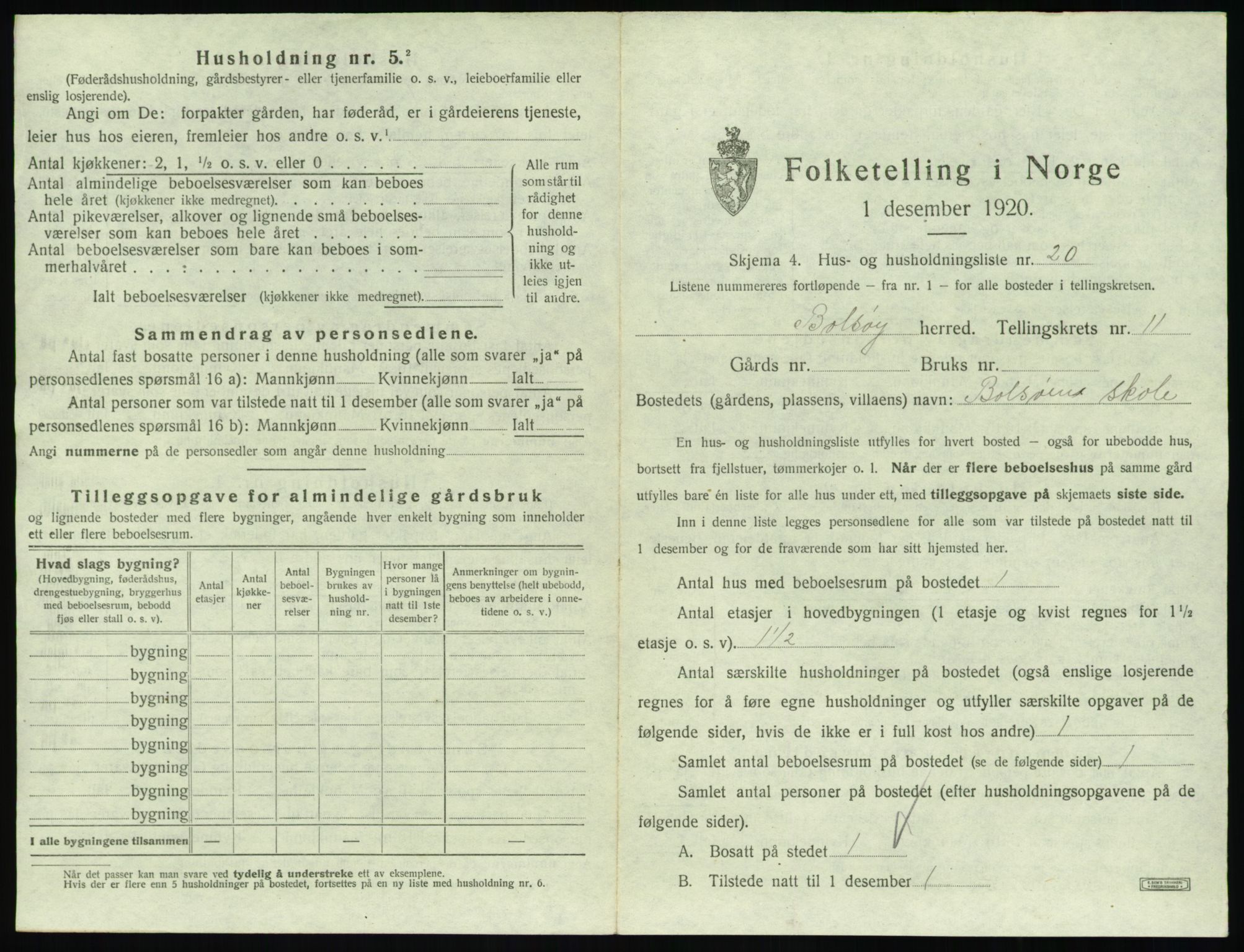 SAT, 1920 census for Bolsøy, 1920, p. 1611