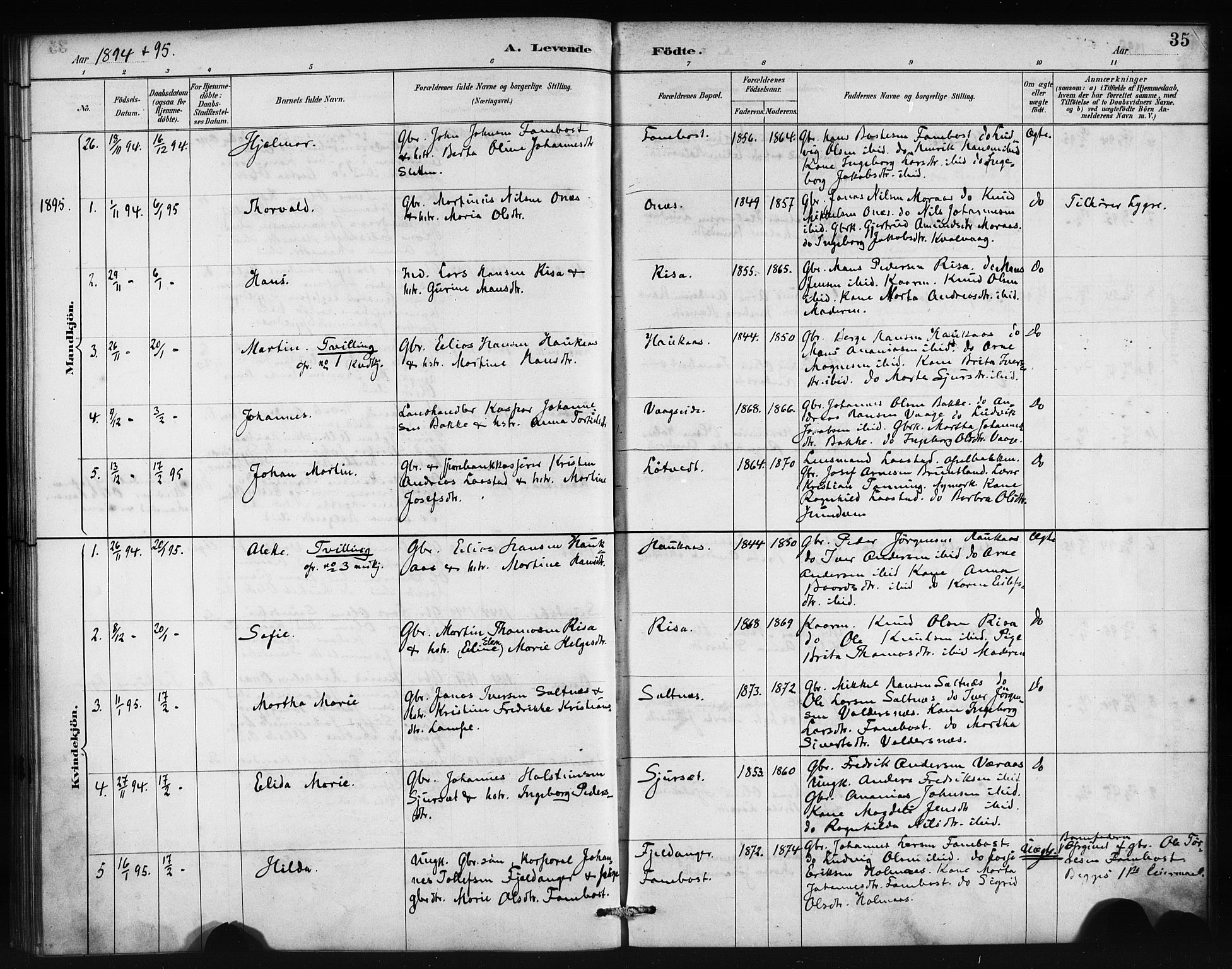 Lindås Sokneprestembete, SAB/A-76701/H/Haa: Parish register (official) no. B 1, 1886-1900, p. 35
