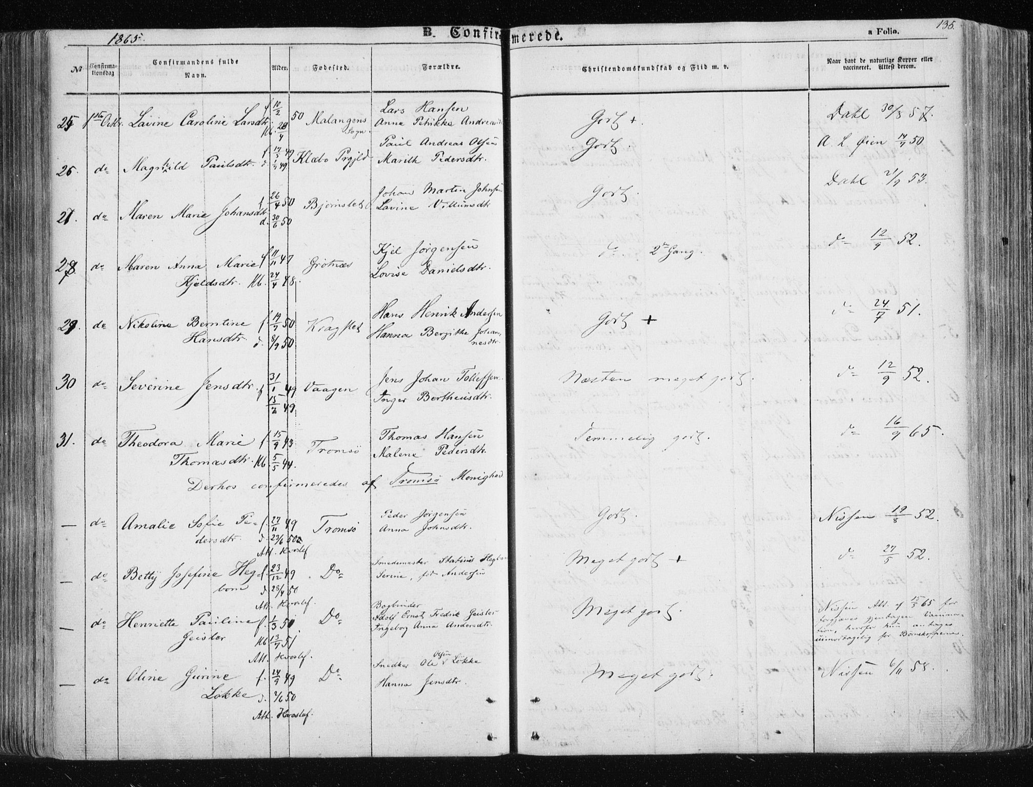 Tromsøysund sokneprestkontor, AV/SATØ-S-1304/G/Ga/L0001kirke: Parish register (official) no. 1, 1856-1867, p. 135