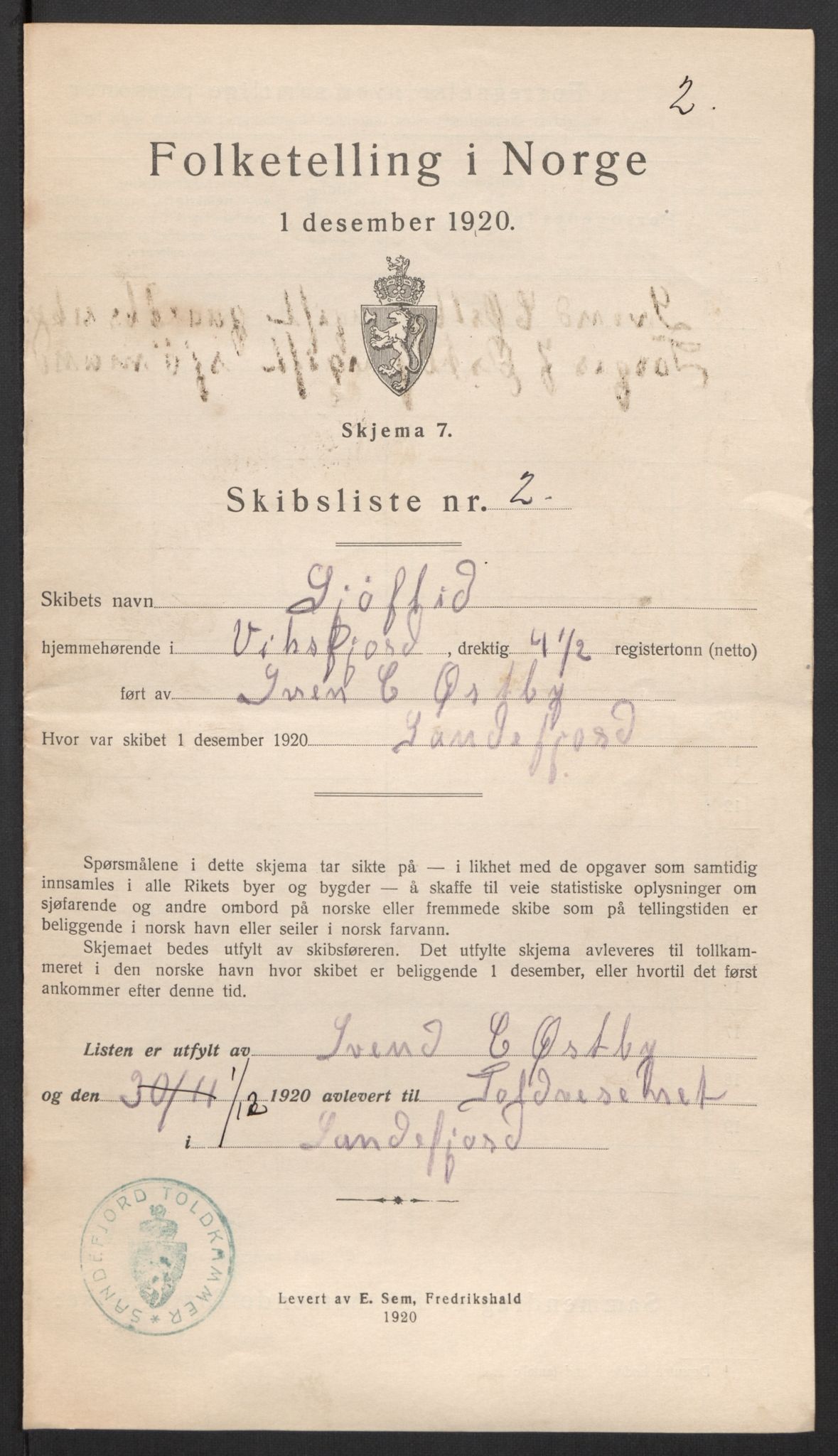 SAKO, 1920 census for Sandefjord, 1920, p. 15712