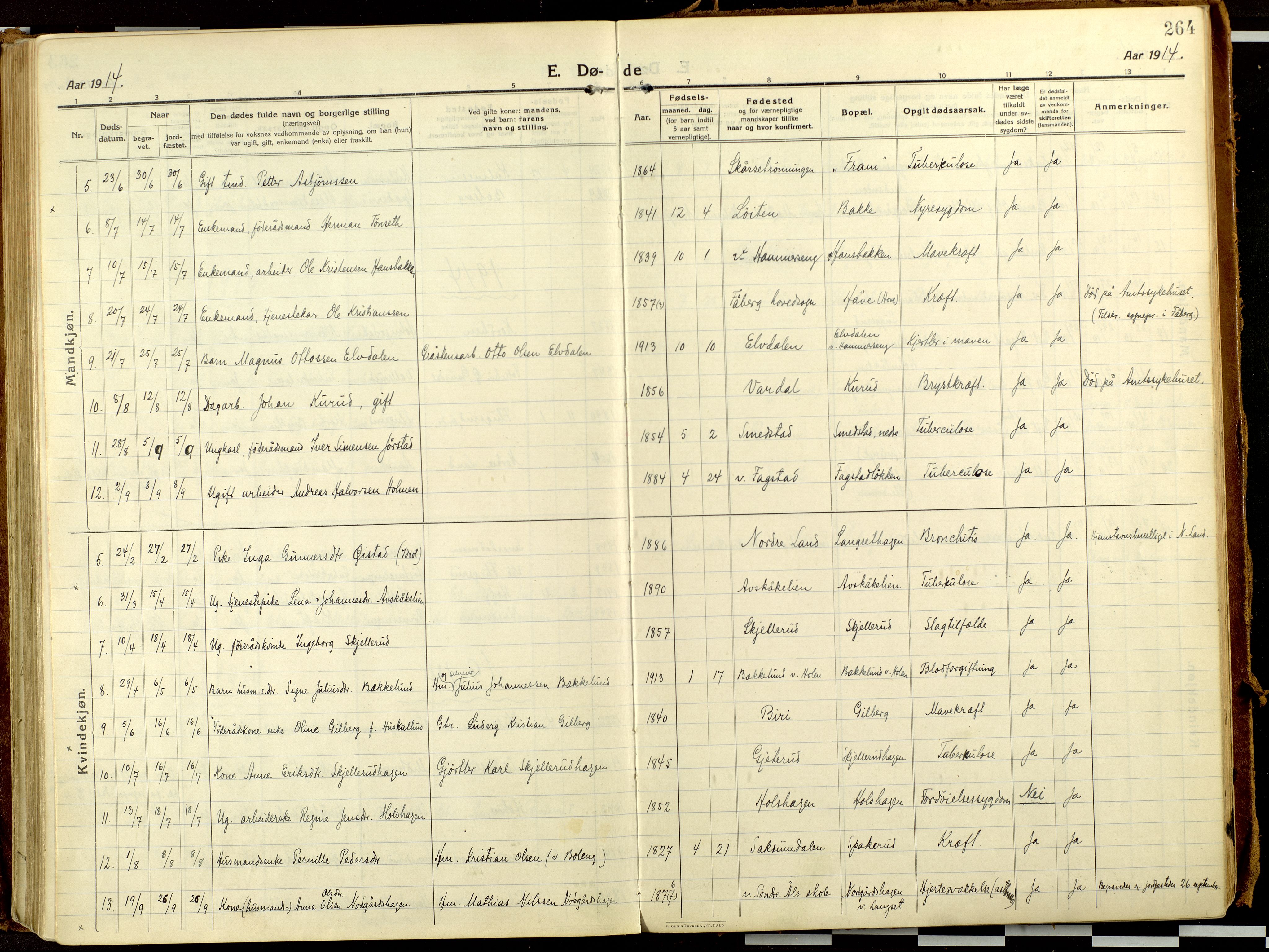 Fåberg prestekontor, AV/SAH-PREST-086/H/Ha/Haa/L0013: Parish register (official) no. 13, 1913-1928, p. 264