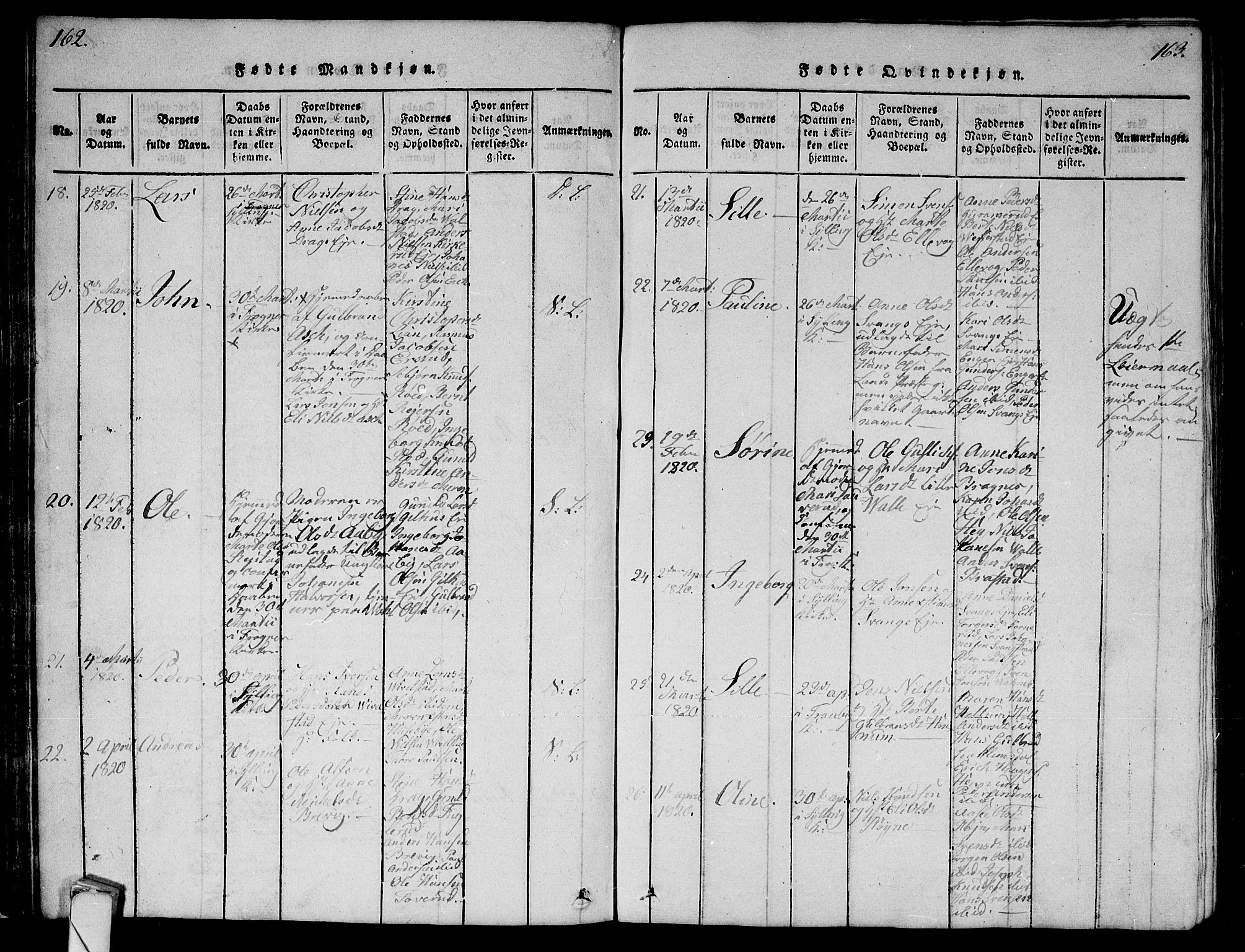 Lier kirkebøker, SAKO/A-230/G/Ga/L0001: Parish register (copy) no. I 1, 1813-1824, p. 162-163