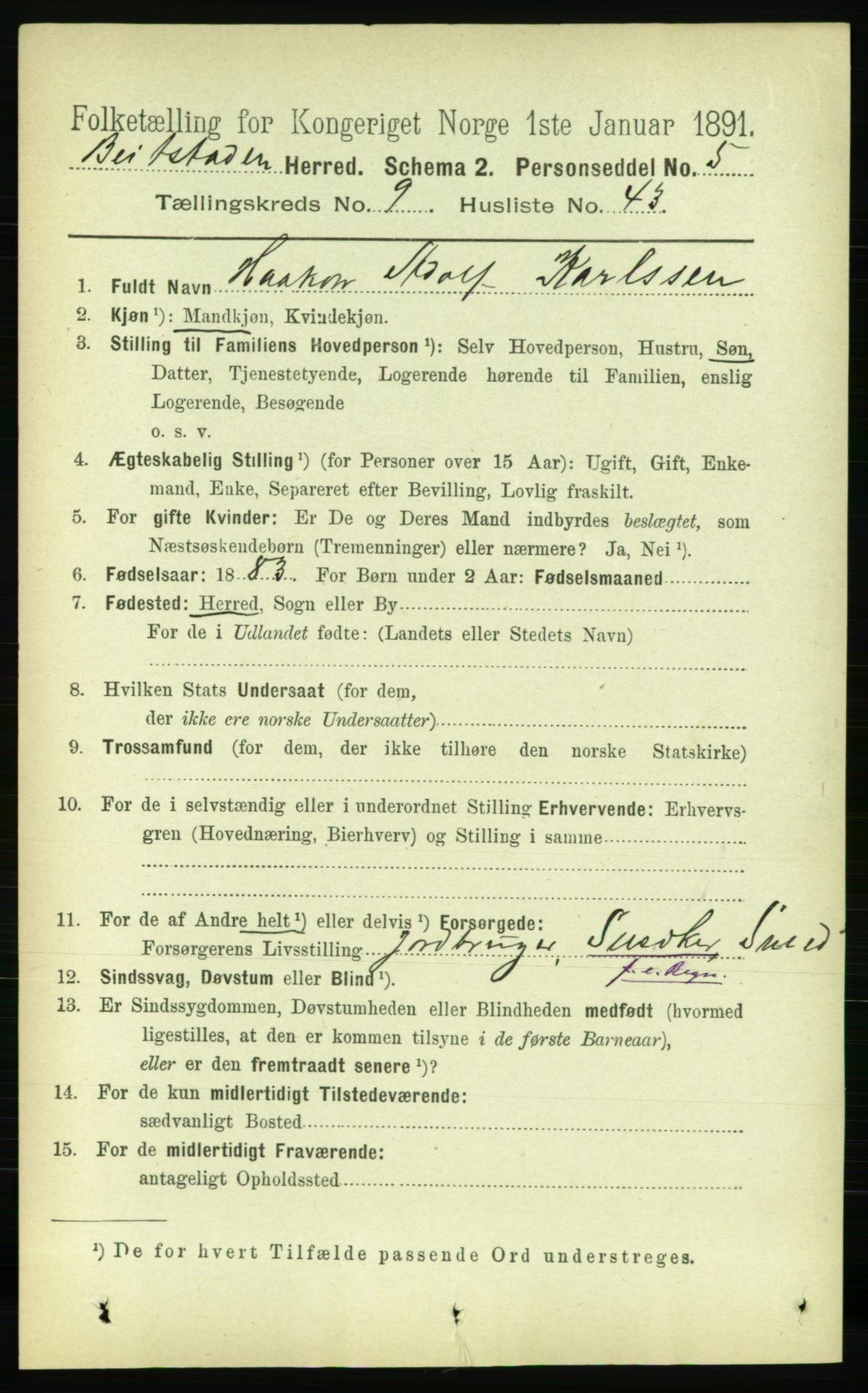 RA, 1891 census for 1727 Beitstad, 1891, p. 2680