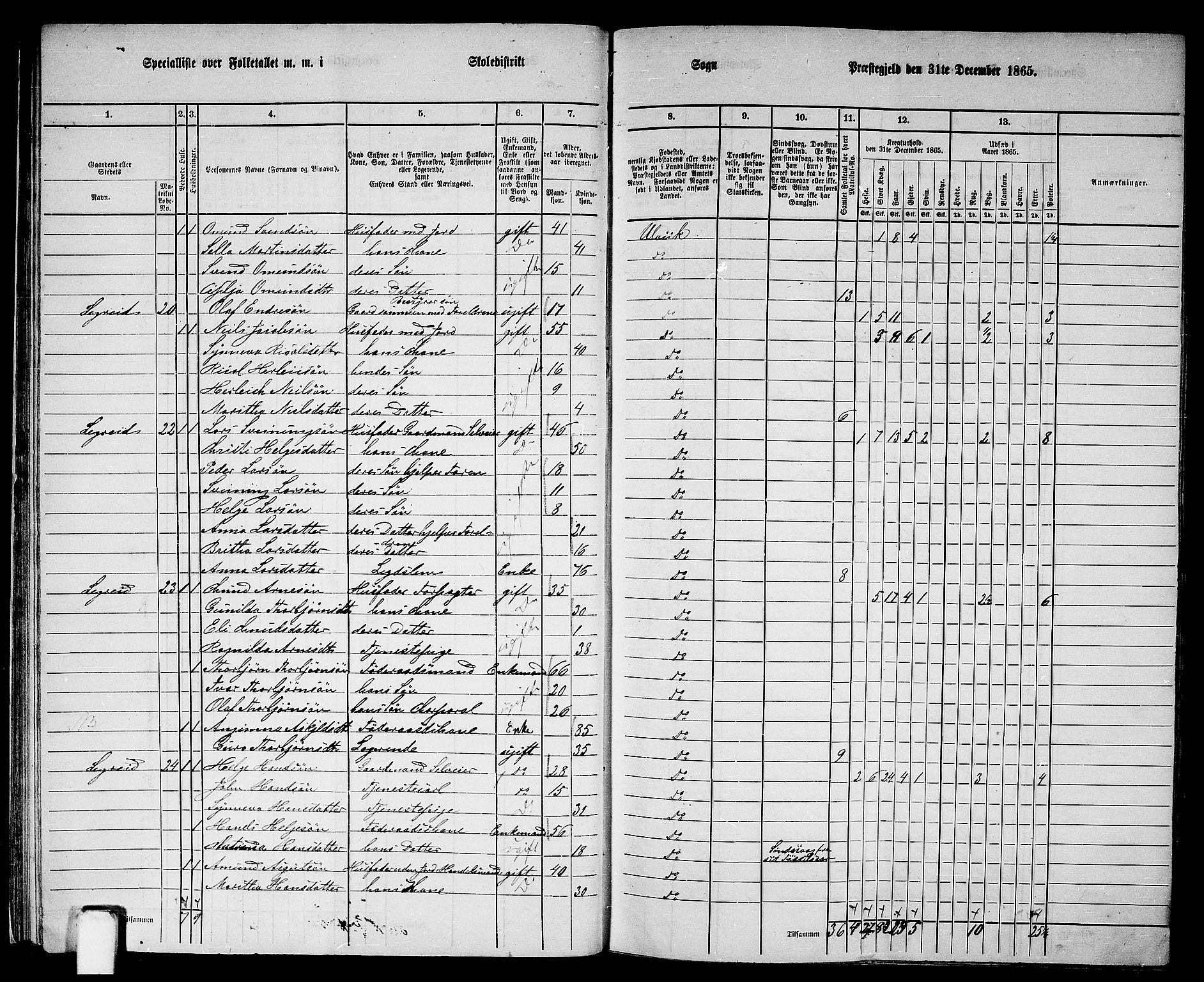 RA, 1865 census for Ulvik, 1865, p. 27