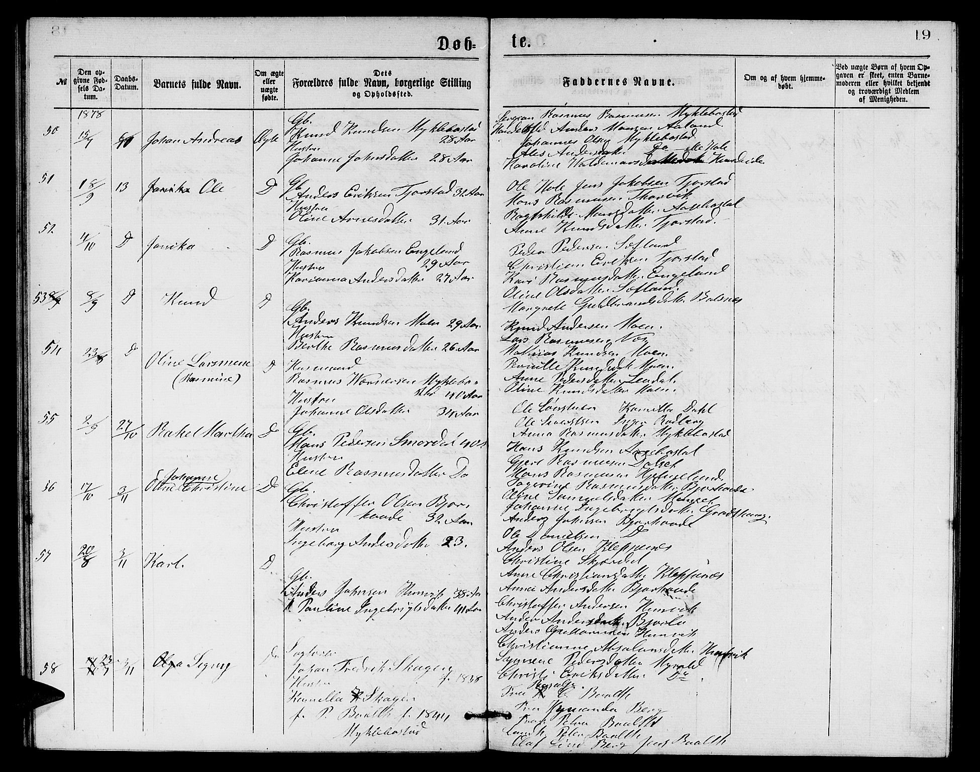 Eid sokneprestembete, AV/SAB-A-82301/H/Hab/Habb/L0001: Parish register (copy) no. B 1, 1877-1882, p. 19