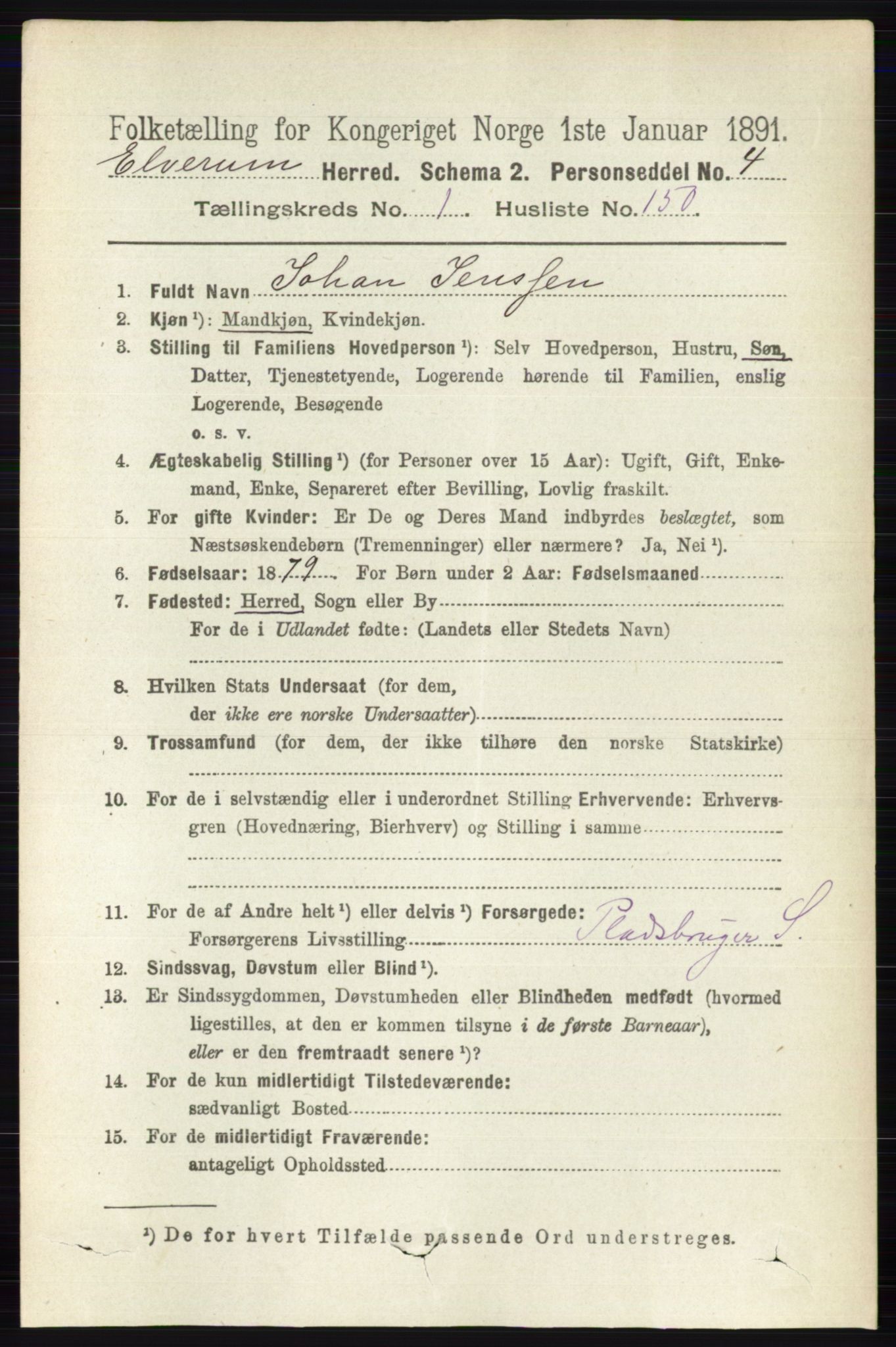 RA, 1891 census for 0427 Elverum, 1891, p. 1117