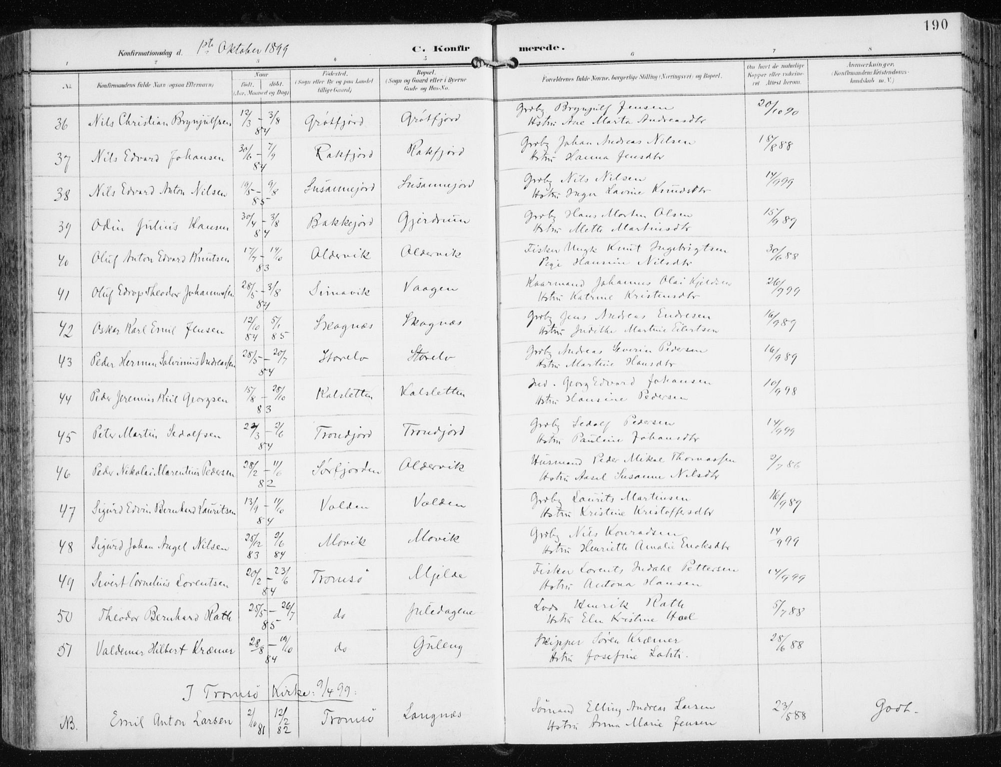 Tromsøysund sokneprestkontor, AV/SATØ-S-1304/G/Ga/L0006kirke: Parish register (official) no. 6, 1897-1906, p. 190