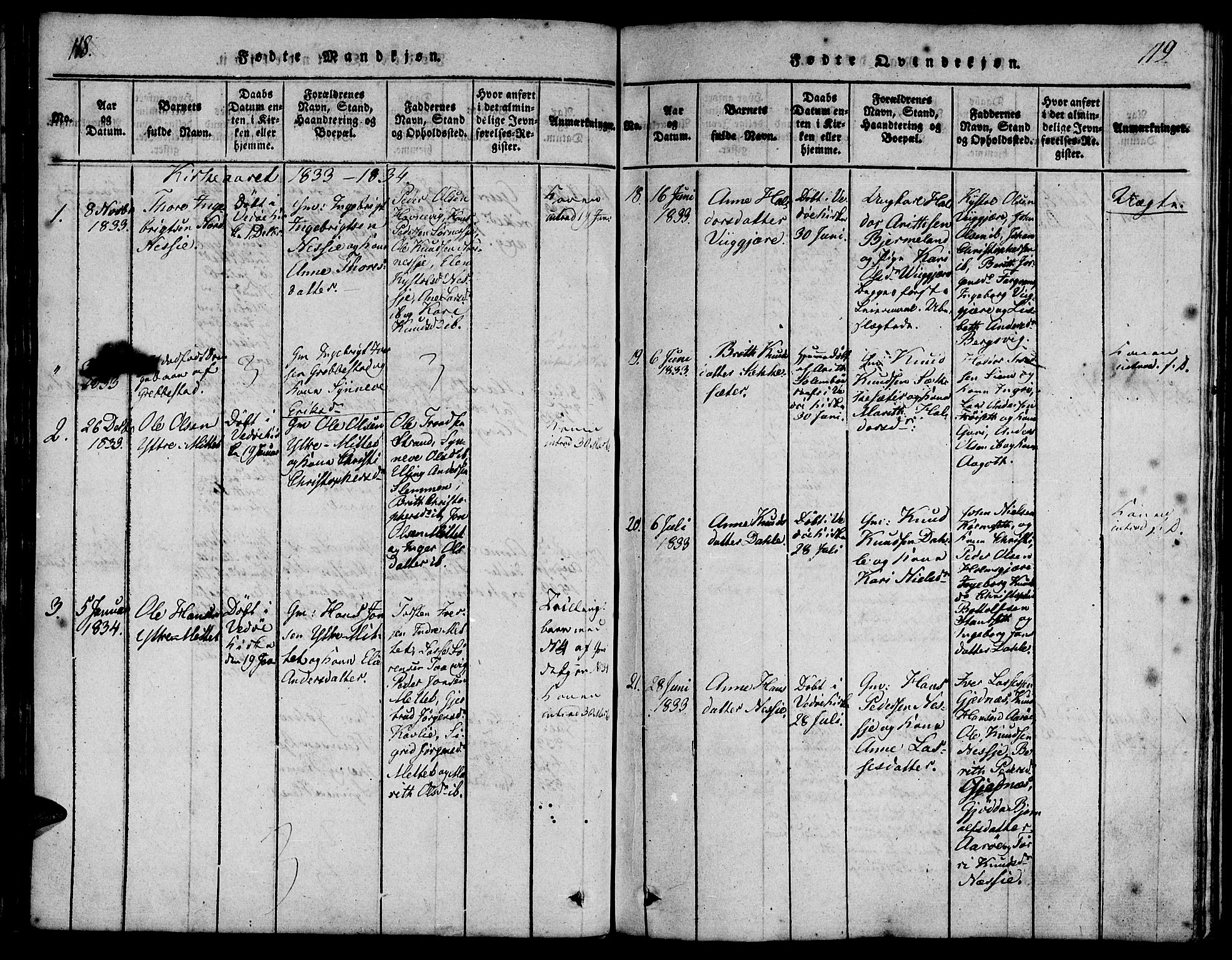 Ministerialprotokoller, klokkerbøker og fødselsregistre - Møre og Romsdal, SAT/A-1454/547/L0602: Parish register (official) no. 547A04, 1818-1845, p. 118-119