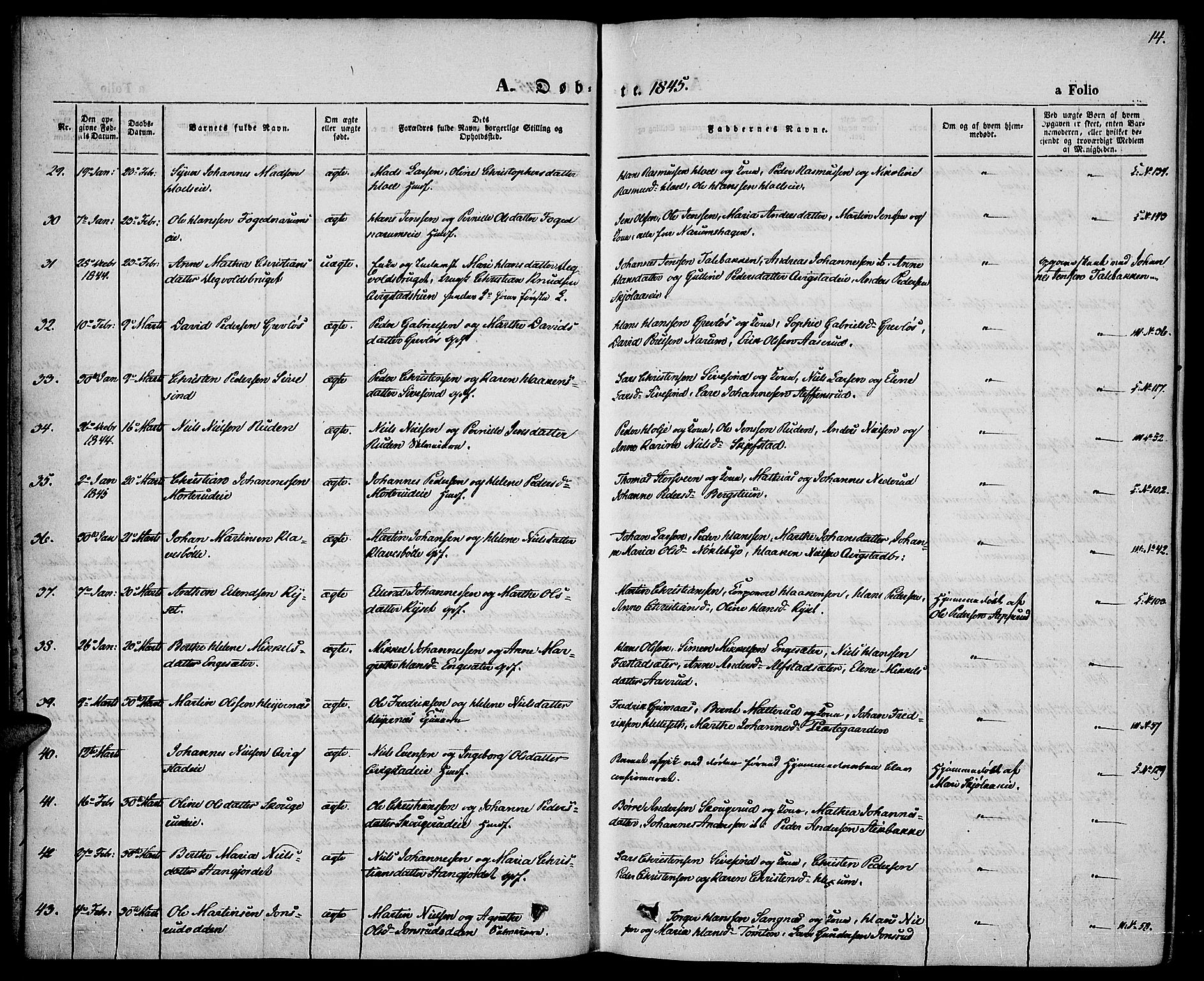 Vestre Toten prestekontor, SAH/PREST-108/H/Ha/Haa/L0004: Parish register (official) no. 4, 1844-1849, p. 14