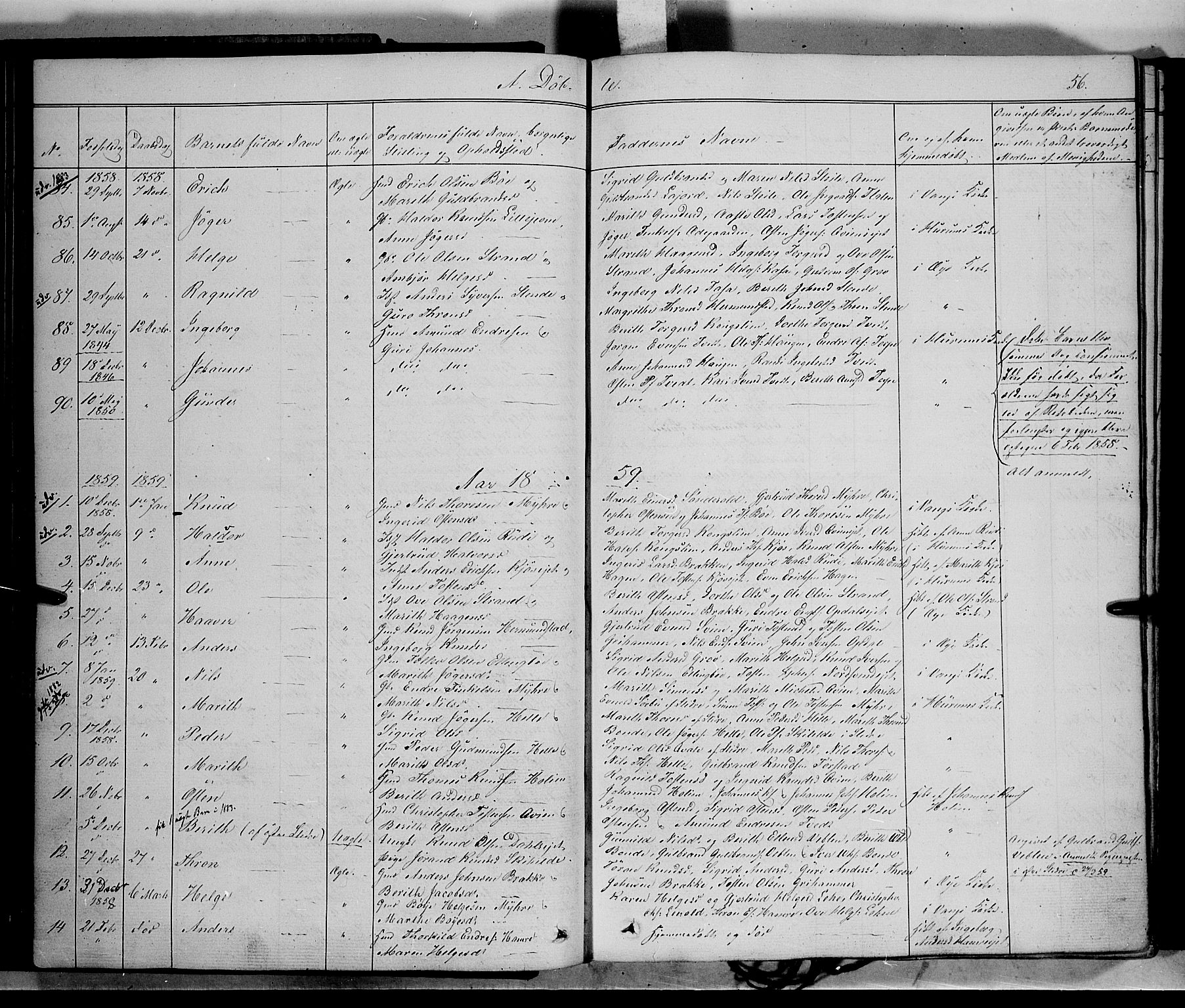 Vang prestekontor, Valdres, SAH/PREST-140/H/Ha/L0006: Parish register (official) no. 6, 1846-1864, p. 56