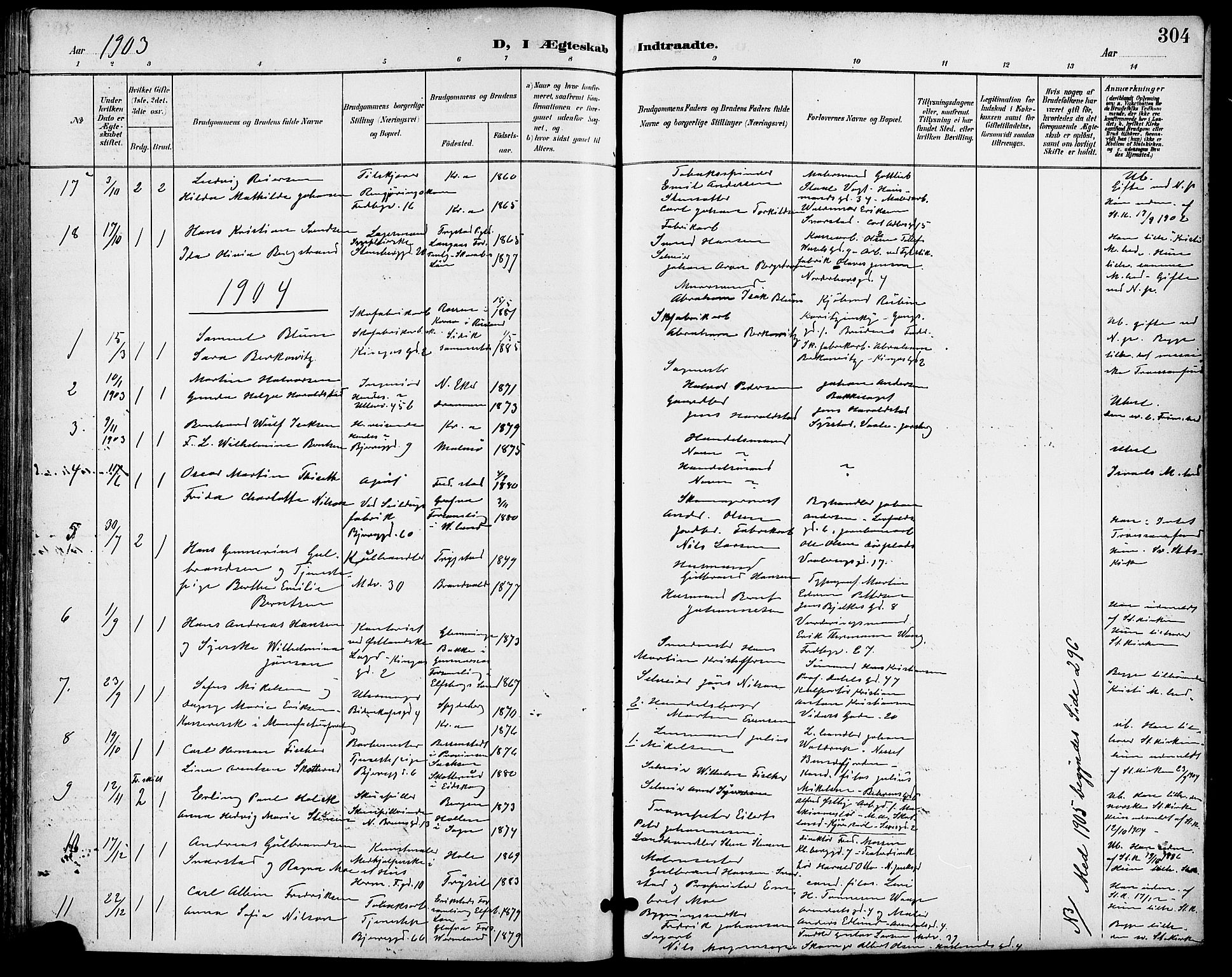Gamle Aker prestekontor Kirkebøker, SAO/A-10617a/F/L0012: Parish register (official) no. 12, 1898-1910, p. 304