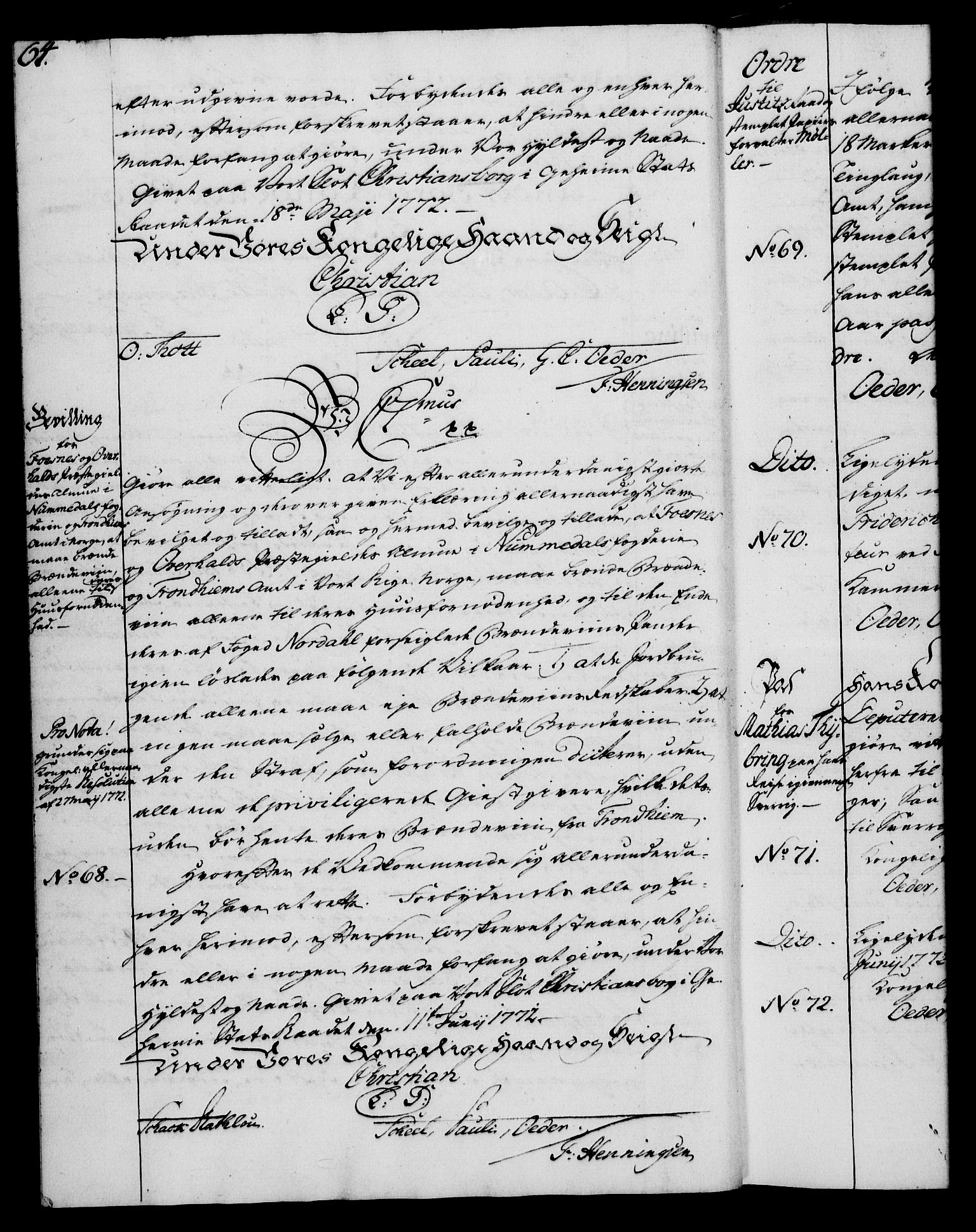 Rentekammeret, Kammerkanselliet, RA/EA-3111/G/Gg/Gga/L0009: Norsk ekspedisjonsprotokoll med register (merket RK 53.9), 1771-1773, p. 64