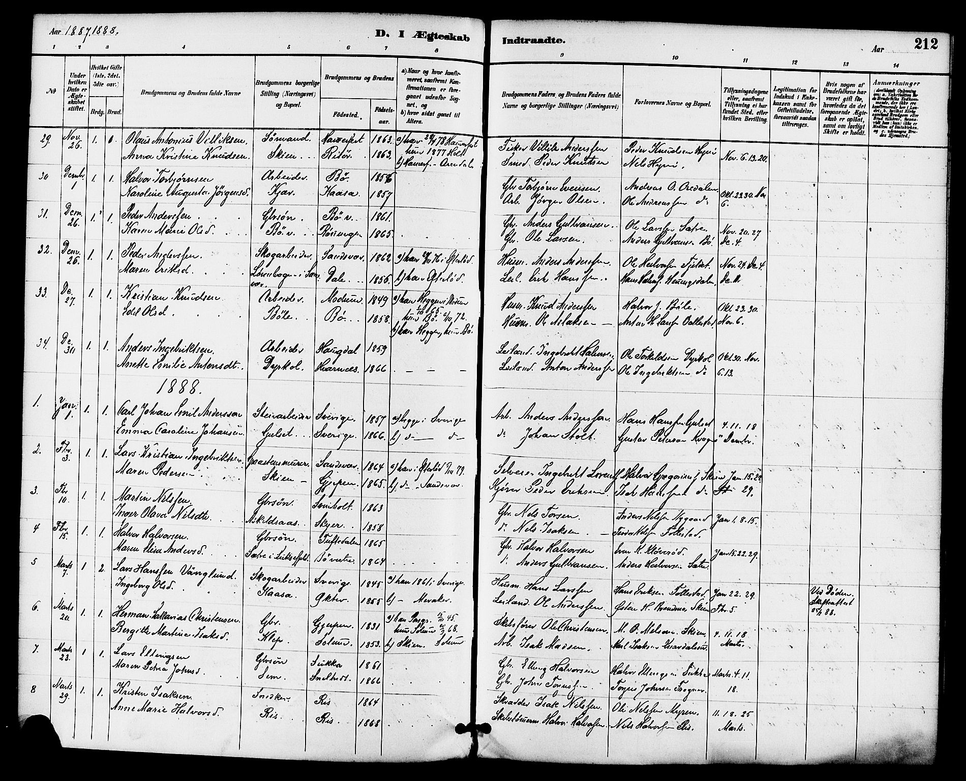 Gjerpen kirkebøker, SAKO/A-265/F/Fa/L0010: Parish register (official) no. I 10, 1886-1895, p. 212