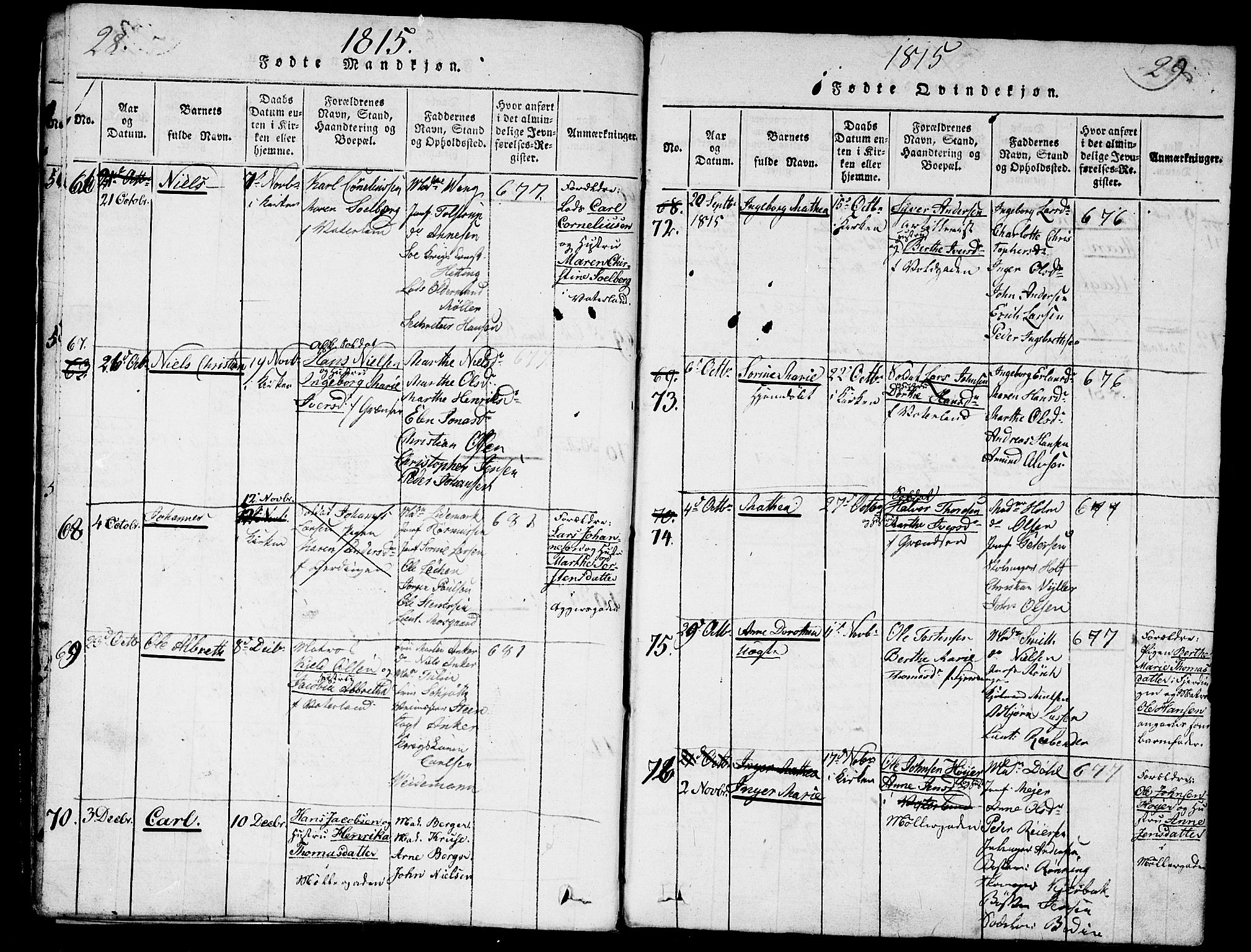 Garnisonsmenigheten Kirkebøker, AV/SAO-A-10846/G/Ga/L0003: Parish register (copy) no. 3, 1815-1819, p. 28-29