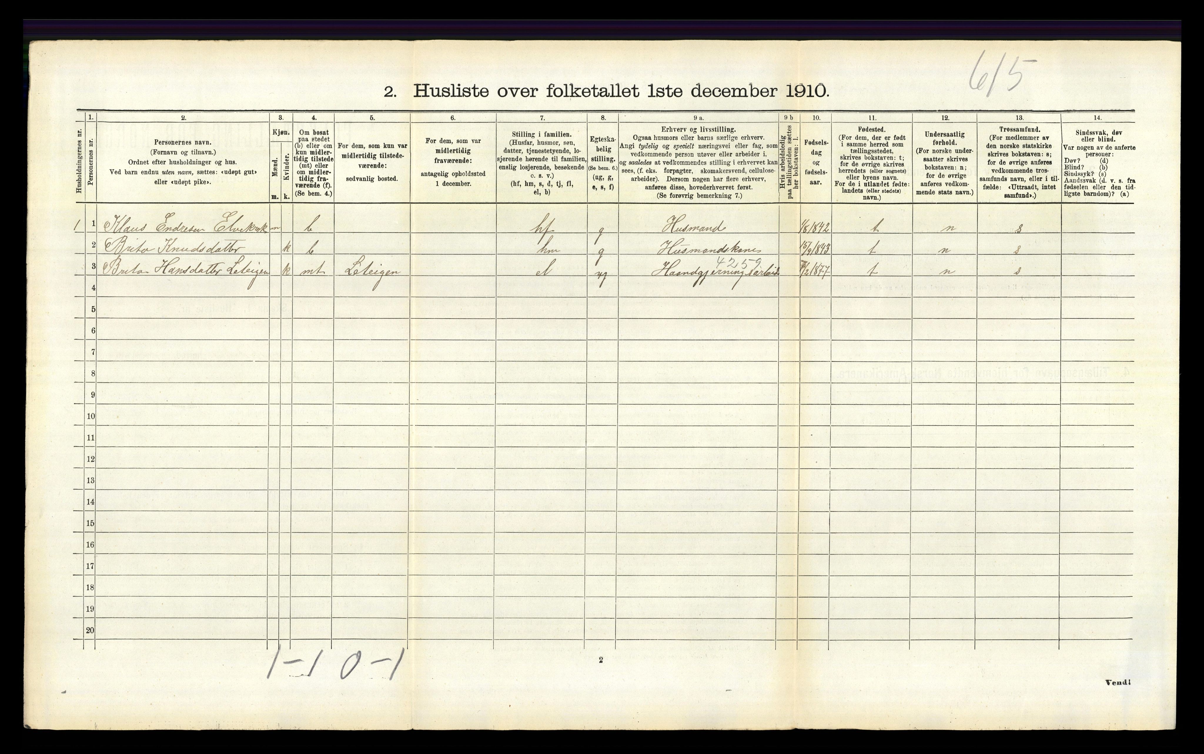 RA, 1910 census for Jostedal, 1910, p. 210