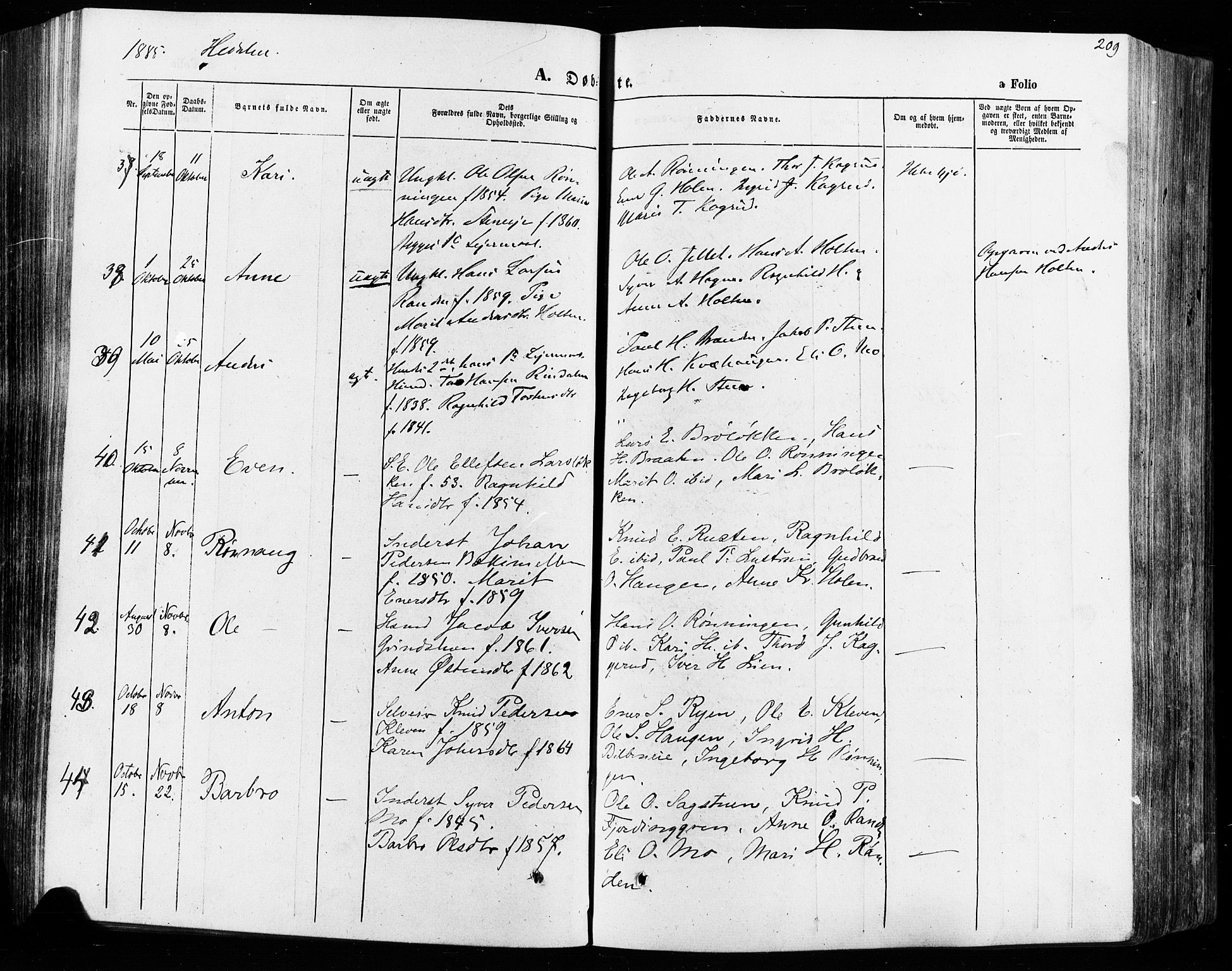 Vågå prestekontor, SAH/PREST-076/H/Ha/Haa/L0007: Parish register (official) no. 7 /2, 1873-1886, p. 209