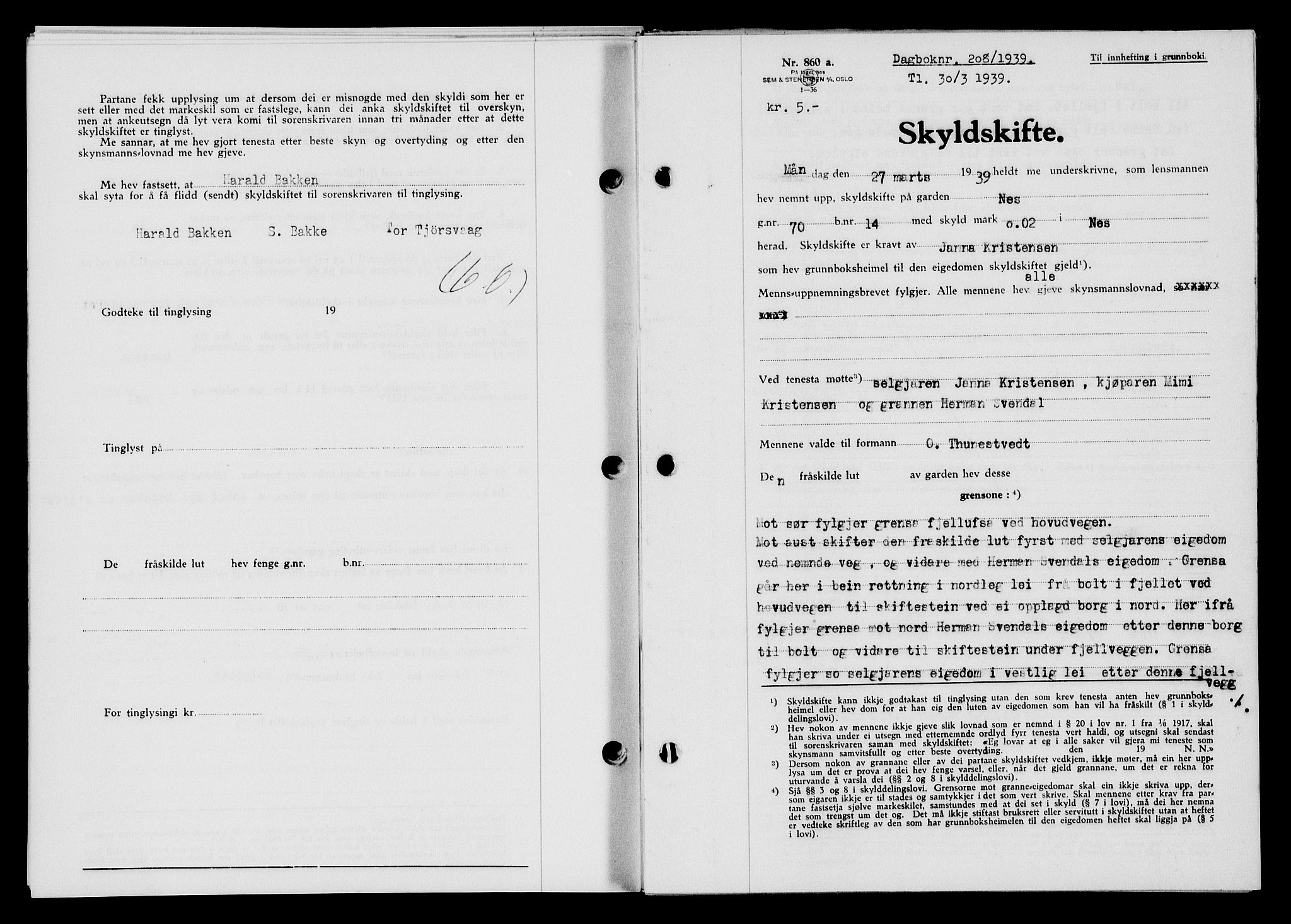 Flekkefjord sorenskriveri, AV/SAK-1221-0001/G/Gb/Gba/L0055: Mortgage book no. A-3, 1939-1939, Diary no: : 208/1939