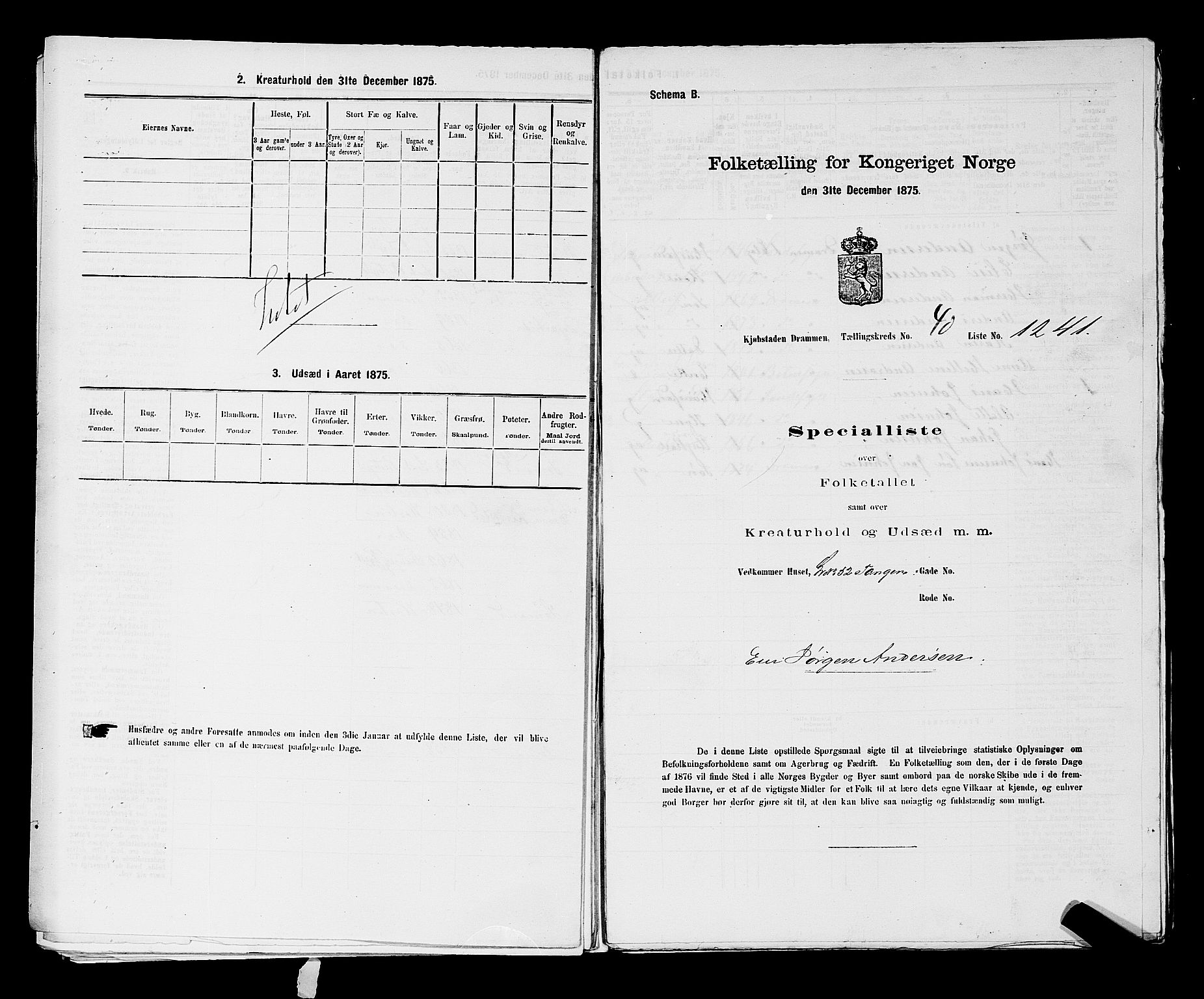 SAKO, 1875 census for 0602 Drammen, 1875, p. 3413