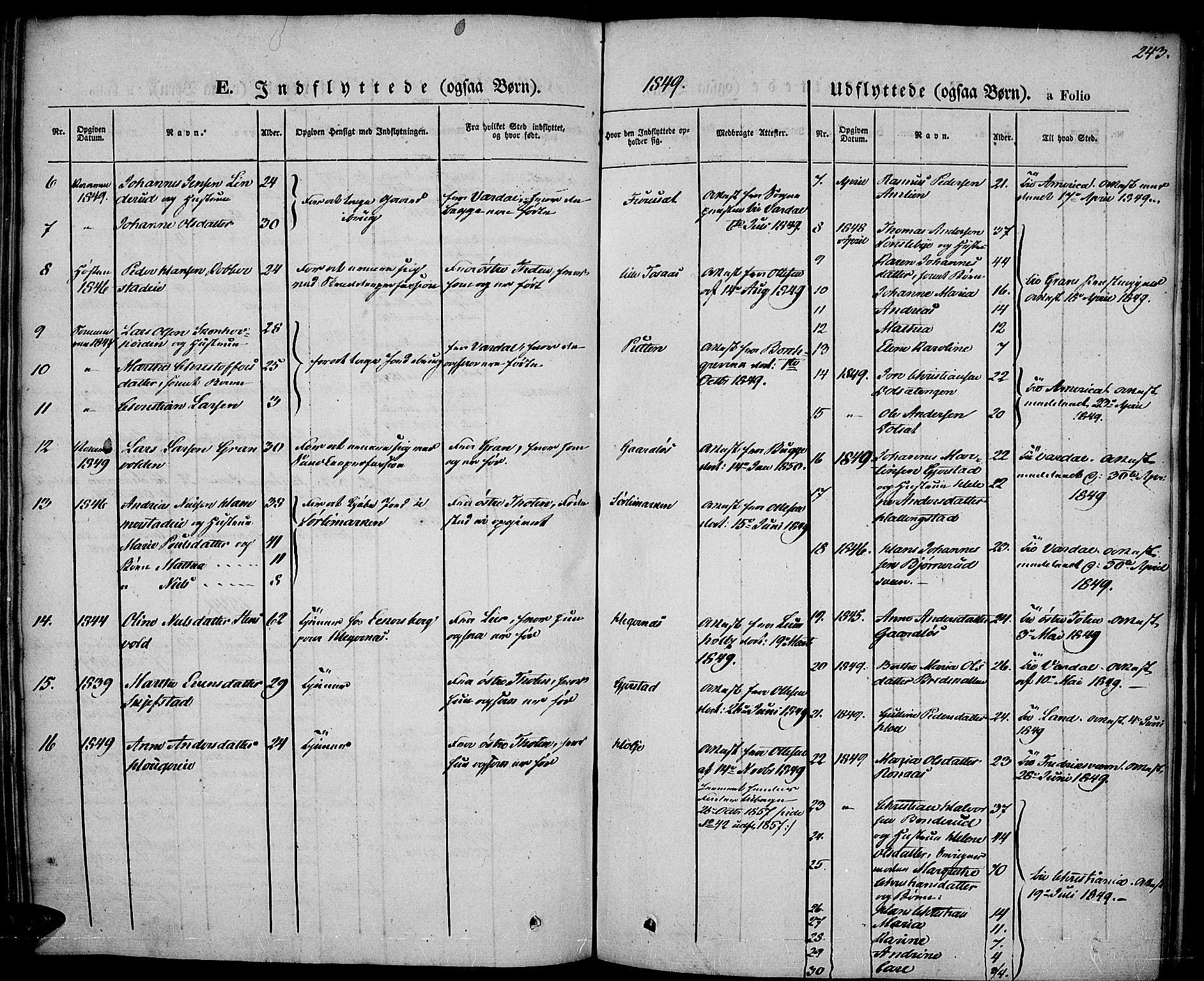 Vestre Toten prestekontor, AV/SAH-PREST-108/H/Ha/Haa/L0004: Parish register (official) no. 4, 1844-1849, p. 243