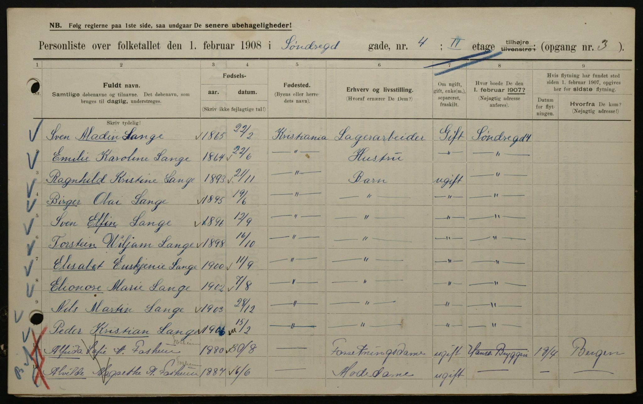 OBA, Municipal Census 1908 for Kristiania, 1908, p. 95572