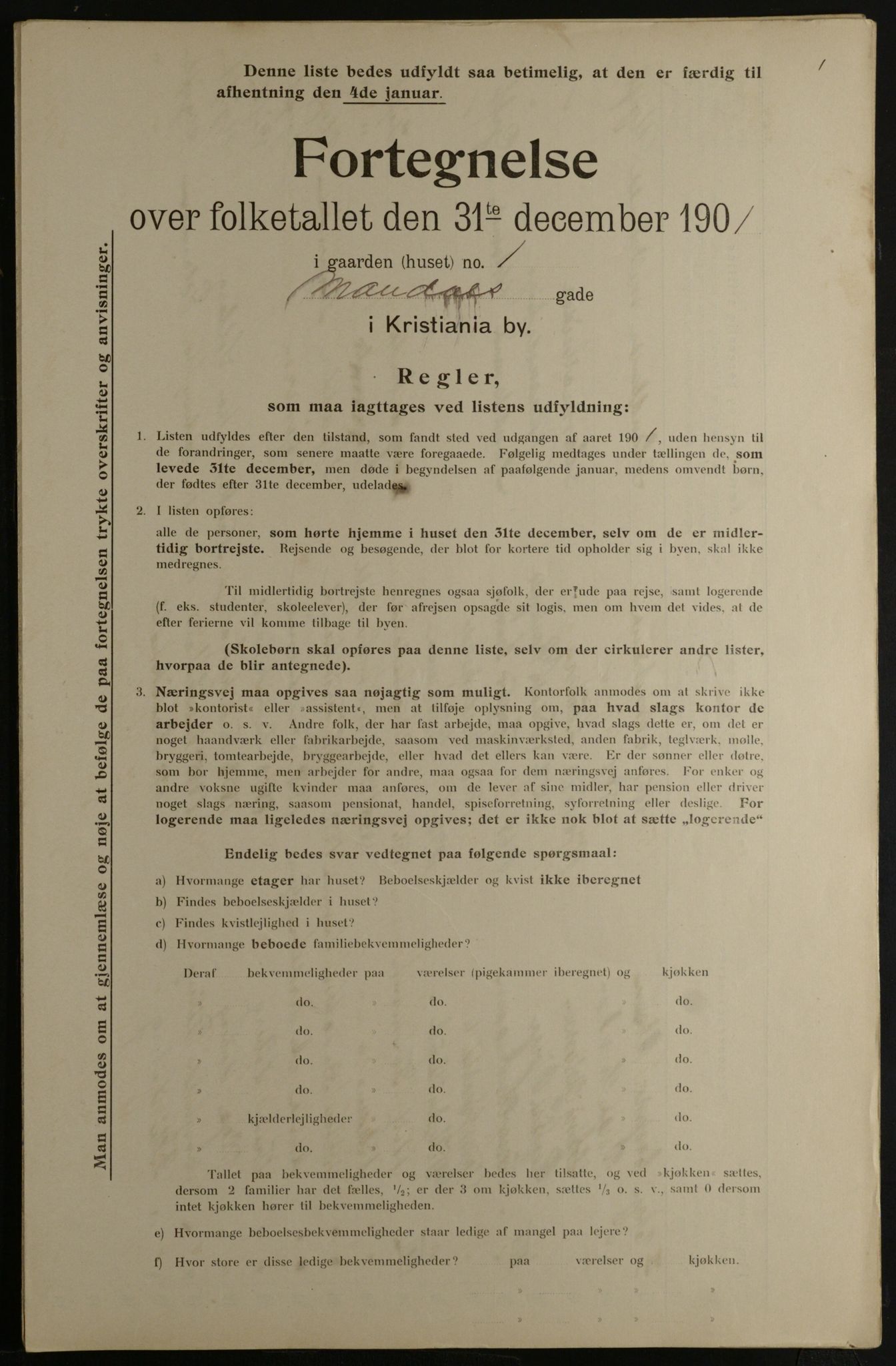 OBA, Municipal Census 1901 for Kristiania, 1901, p. 9266