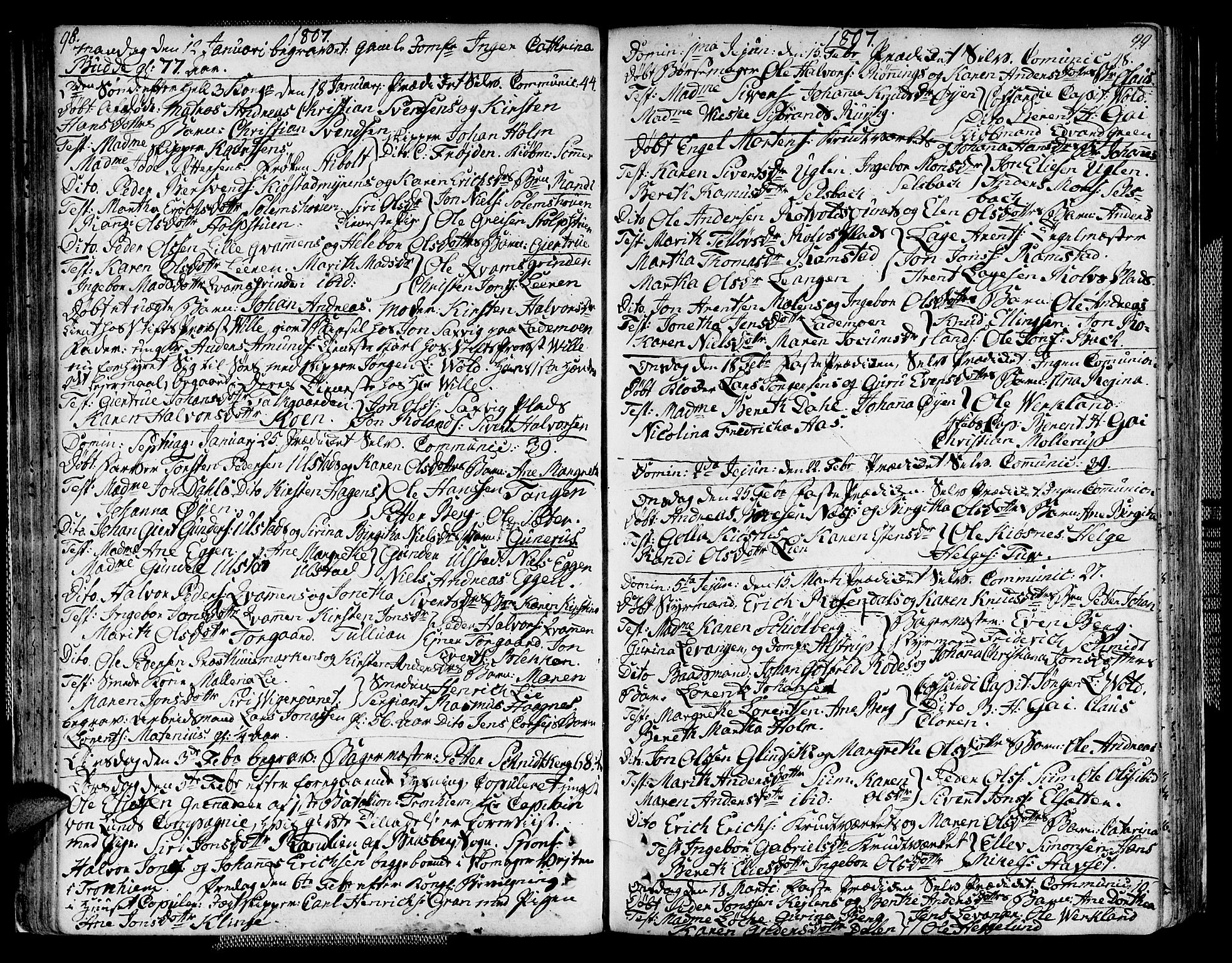 Ministerialprotokoller, klokkerbøker og fødselsregistre - Sør-Trøndelag, SAT/A-1456/604/L0181: Parish register (official) no. 604A02, 1798-1817, p. 98-99