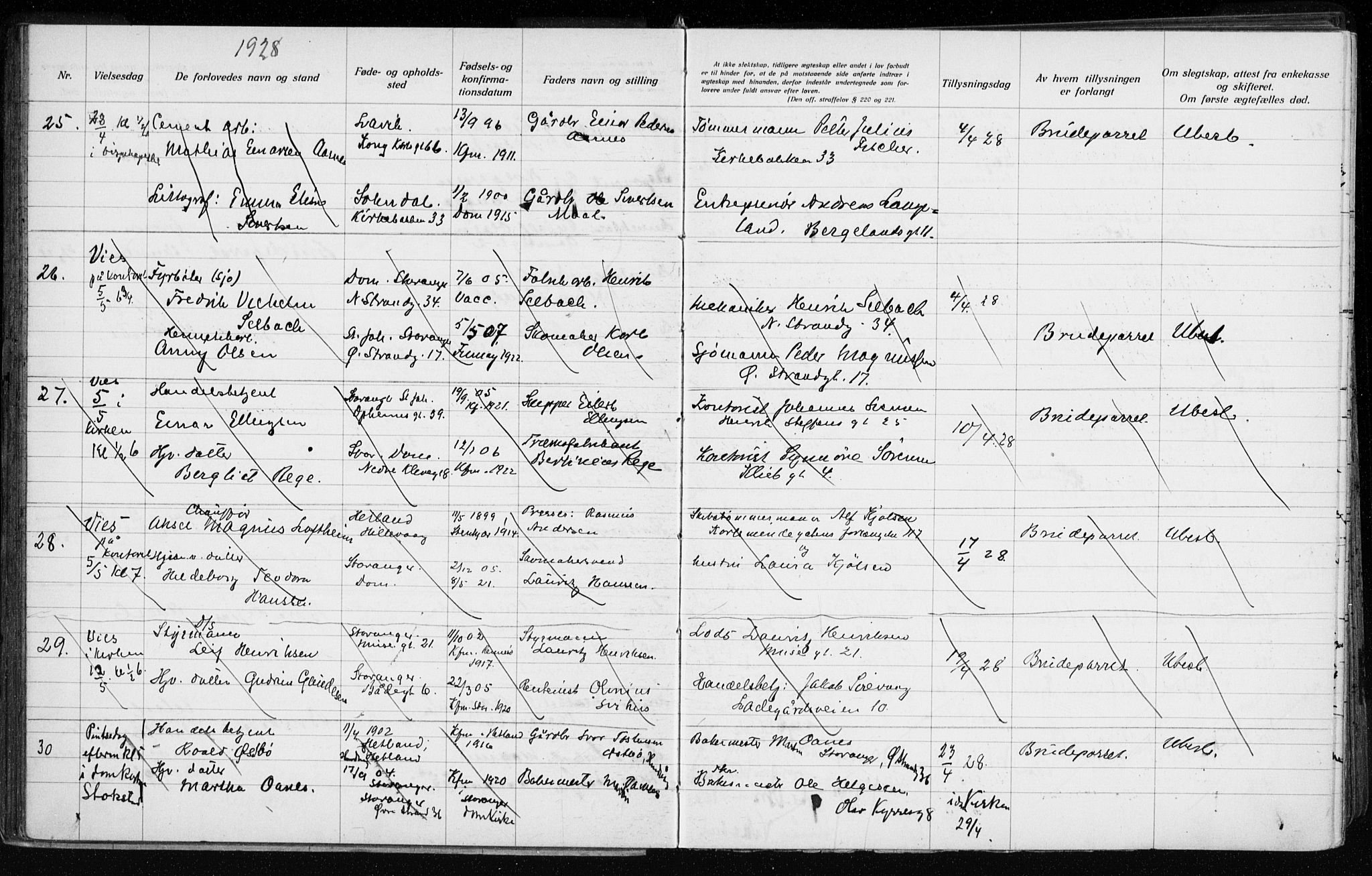 Domkirken sokneprestkontor, AV/SAST-A-101812/001/70/705BA/L0007: Banns register no. 705.BA.7, 1924-1936