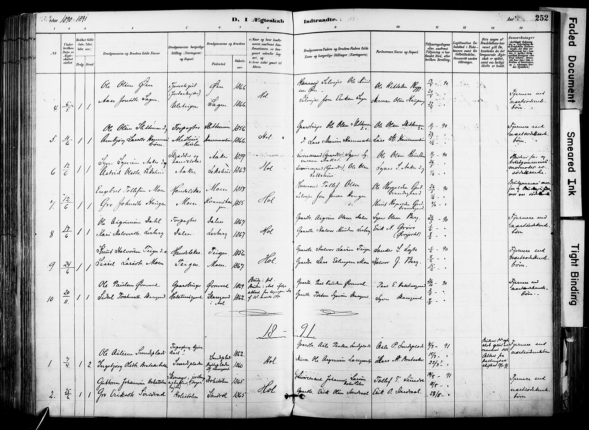 Hol kirkebøker, AV/SAKO-A-227/F/Fa/L0003: Parish register (official) no. I 3, 1887-1918, p. 252