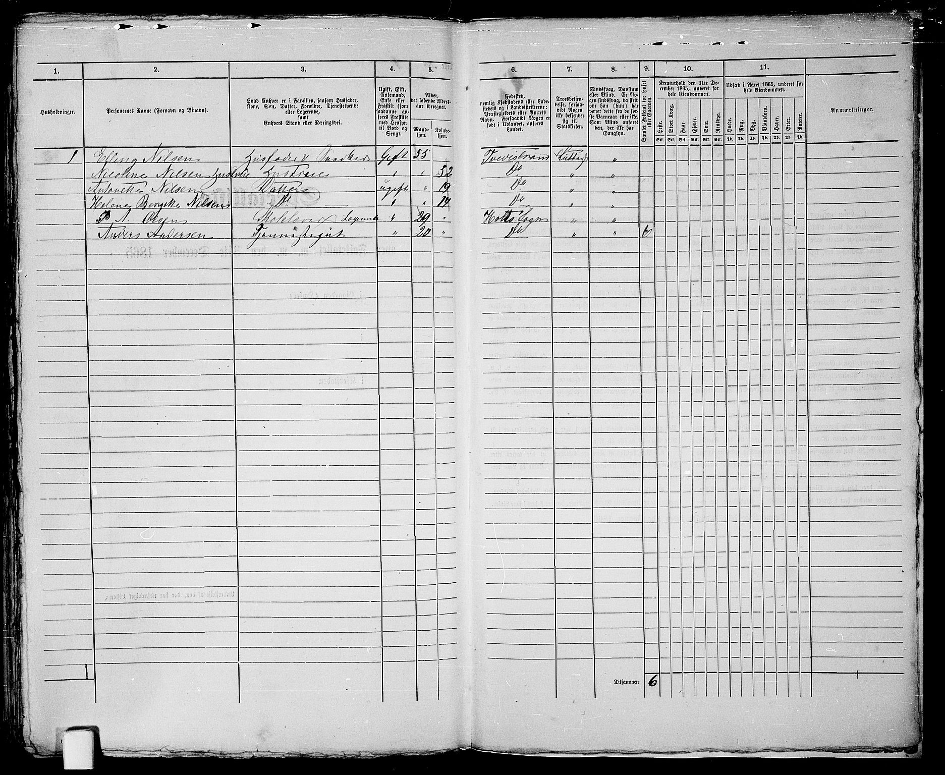 RA, 1865 census for Holt/Tvedestrand, 1865, p. 329