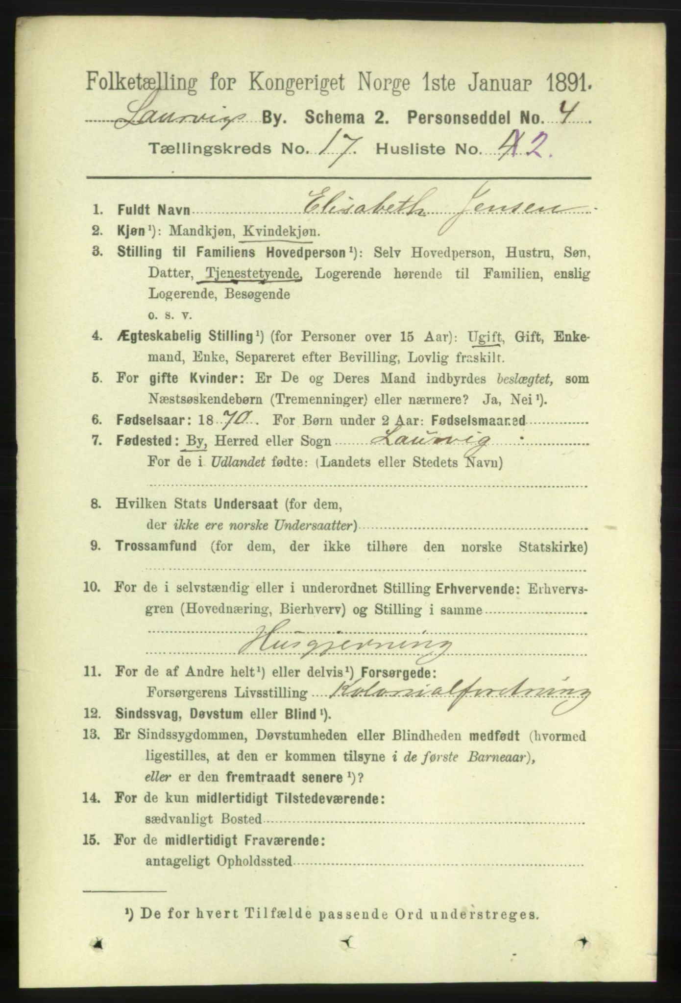 RA, 1891 census for 0707 Larvik, 1891, p. 12345