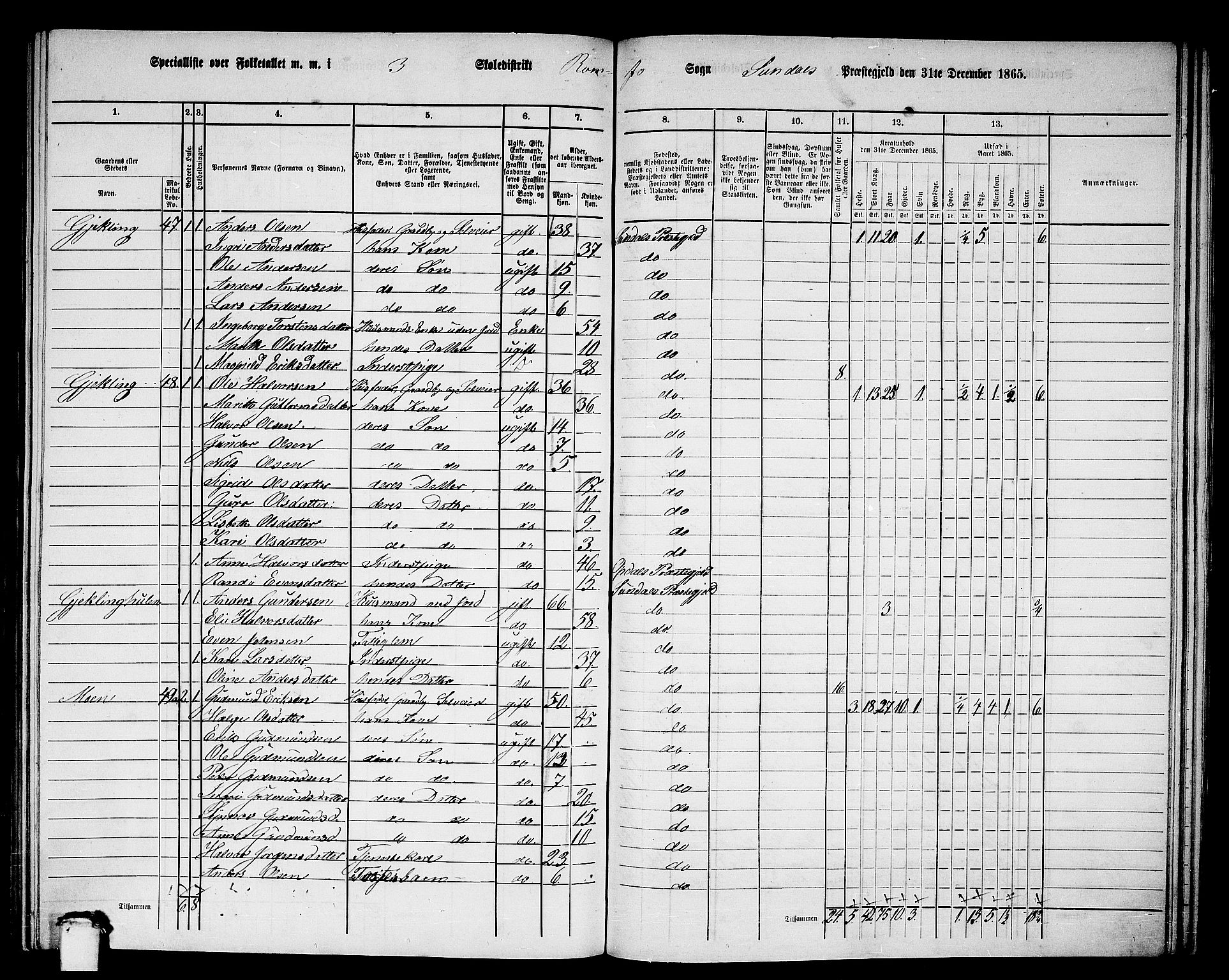 RA, 1865 census for Sunndal, 1865, p. 47