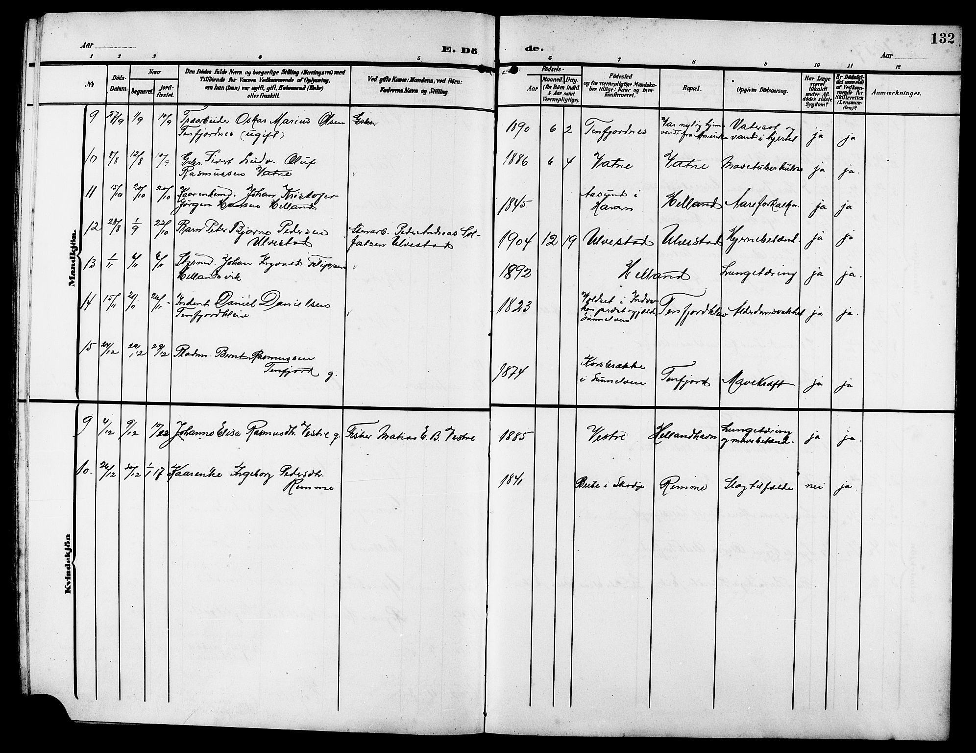 Ministerialprotokoller, klokkerbøker og fødselsregistre - Møre og Romsdal, AV/SAT-A-1454/525/L0377: Parish register (copy) no. 525C03, 1903-1917, p. 132