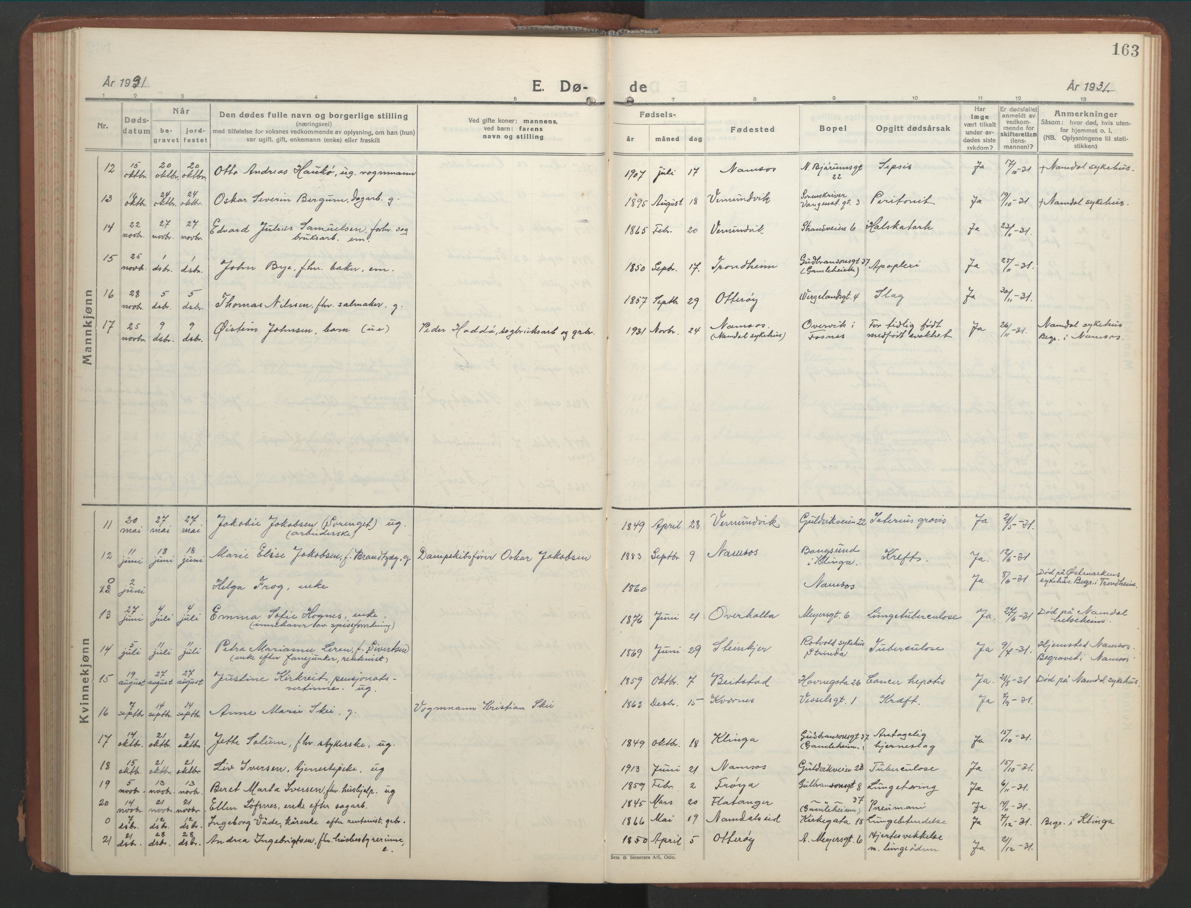 Ministerialprotokoller, klokkerbøker og fødselsregistre - Nord-Trøndelag, SAT/A-1458/768/L0583: Parish register (copy) no. 768C01, 1928-1953, p. 163