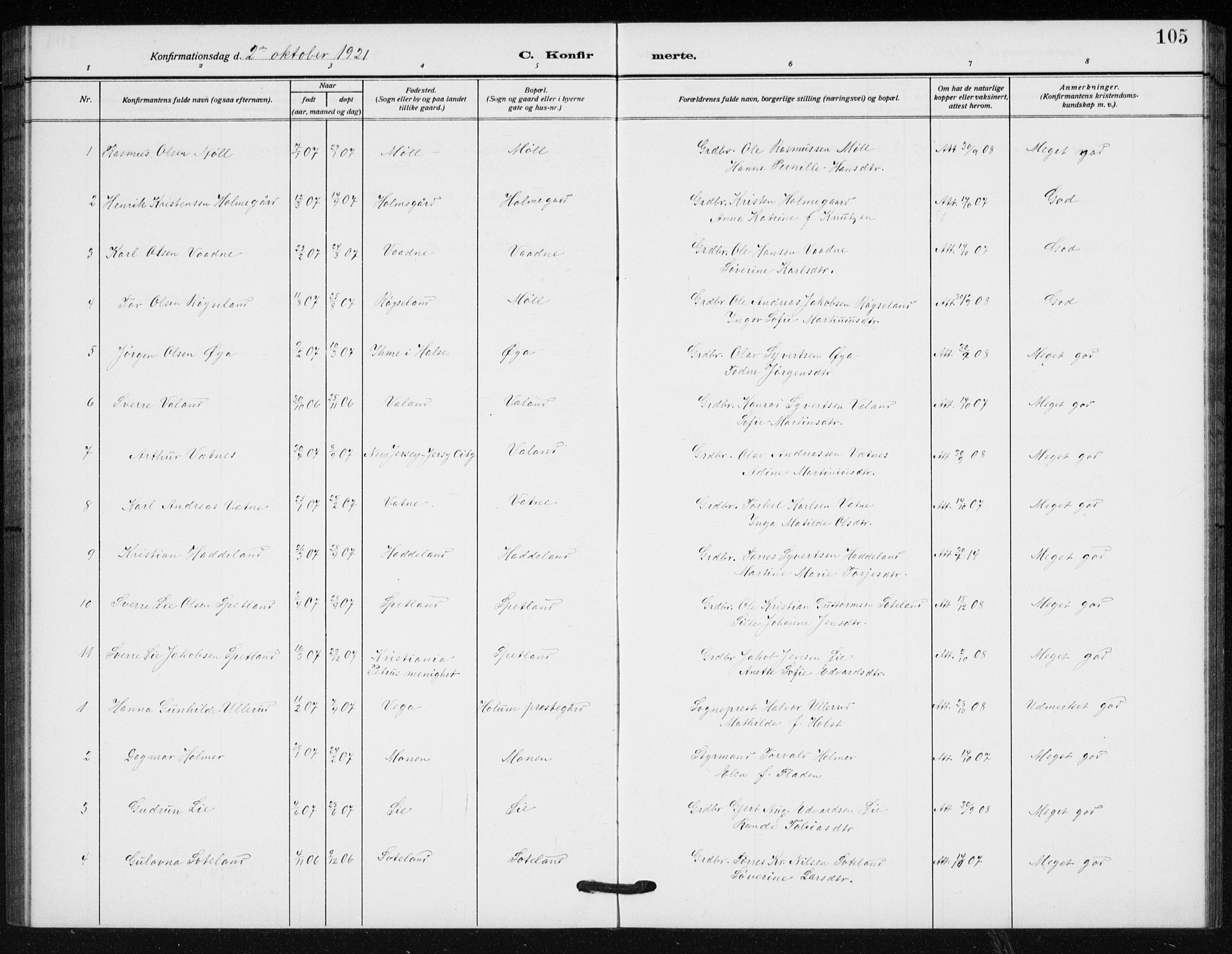 Holum sokneprestkontor, SAK/1111-0022/F/Fb/Fba/L0006: Parish register (copy) no. B 6, 1910-1936, p. 105