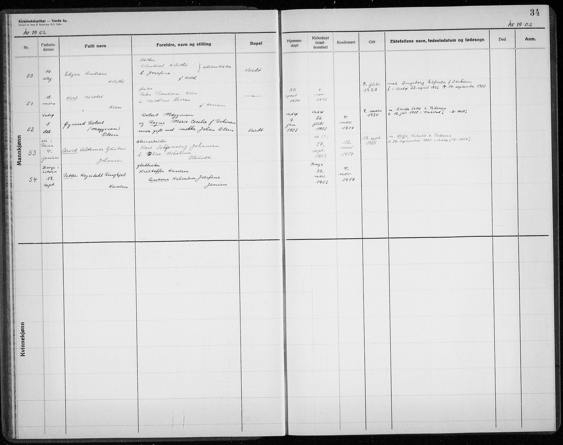 Vardø sokneprestkontor, AV/SATØ-S-1332/H/Hc/L0001kirkerekon: Other parish register no. 1, 1900-1914, p. 34