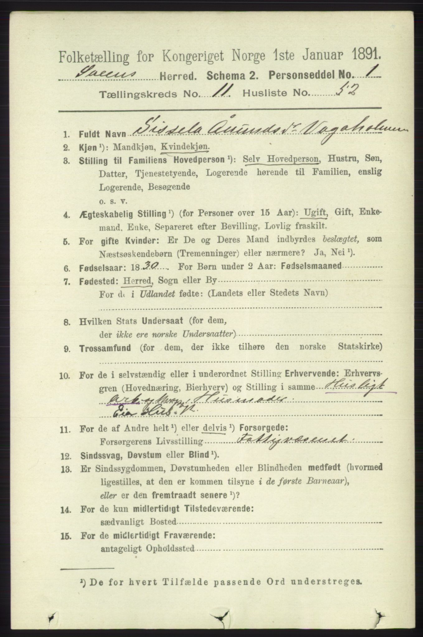 RA, 1891 census for 1216 Sveio, 1891, p. 3389