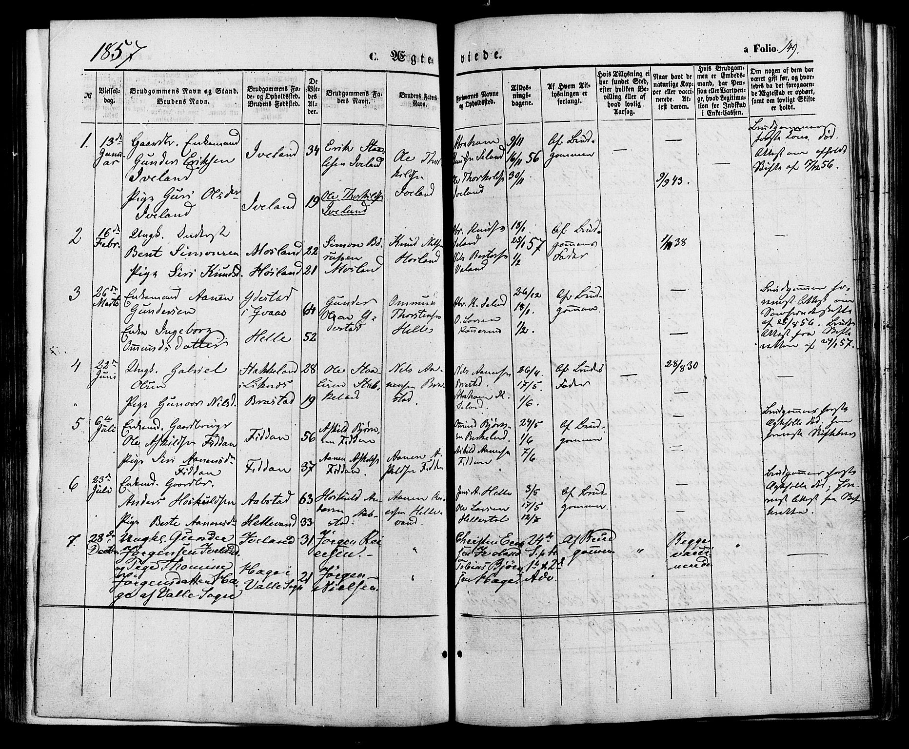 Nord-Audnedal sokneprestkontor, SAK/1111-0032/F/Fa/Faa/L0002: Parish register (official) no. A 2, 1857-1882, p. 149