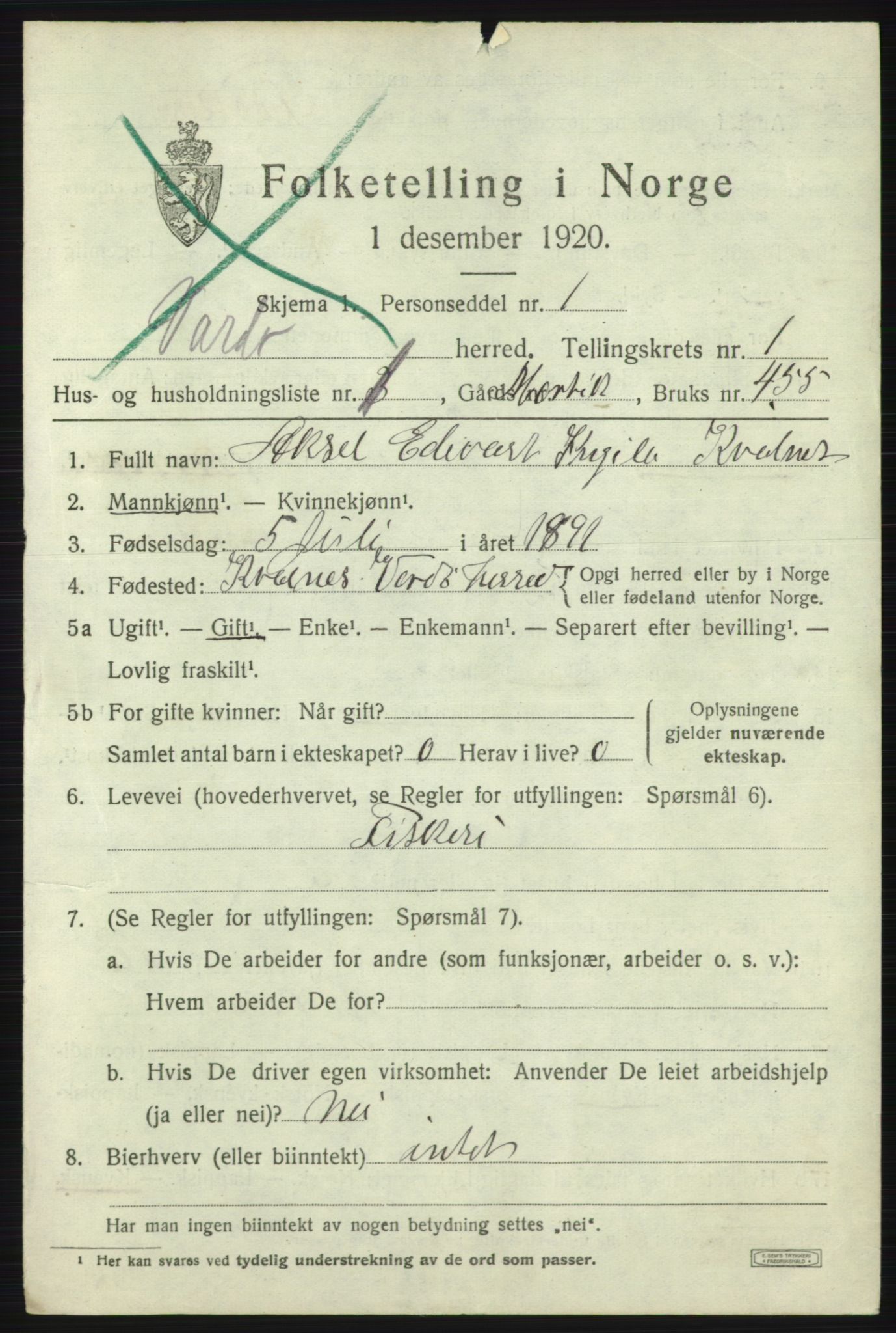 SATØ, 1920 census for Vardø rural district, 1920, p. 568