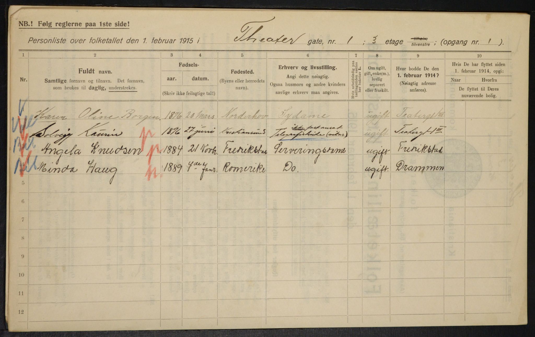 OBA, Municipal Census 1915 for Kristiania, 1915, p. 107286