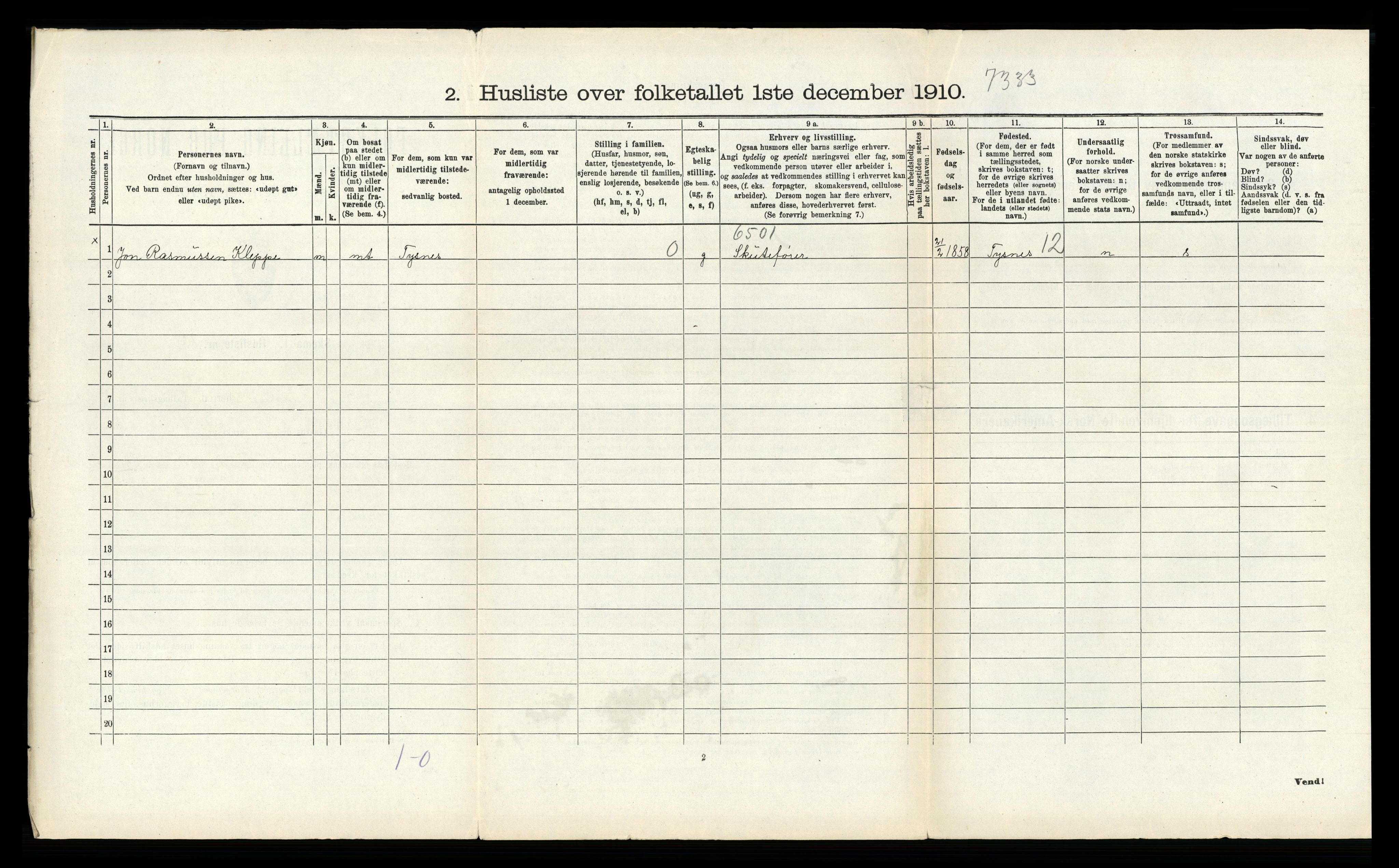 RA, 1910 census for Fana, 1910, p. 508