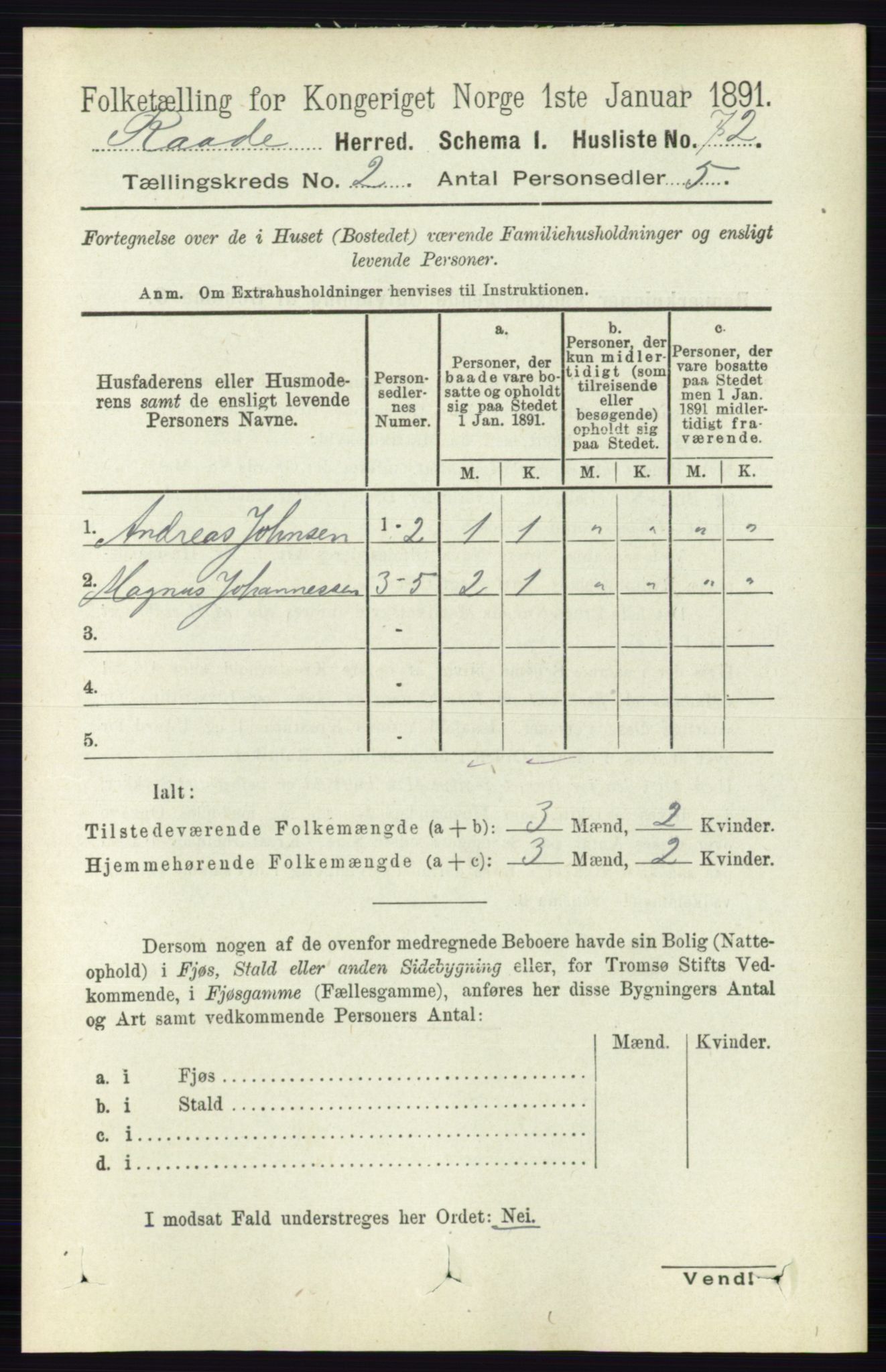 RA, 1891 census for 0135 Råde, 1891, p. 601