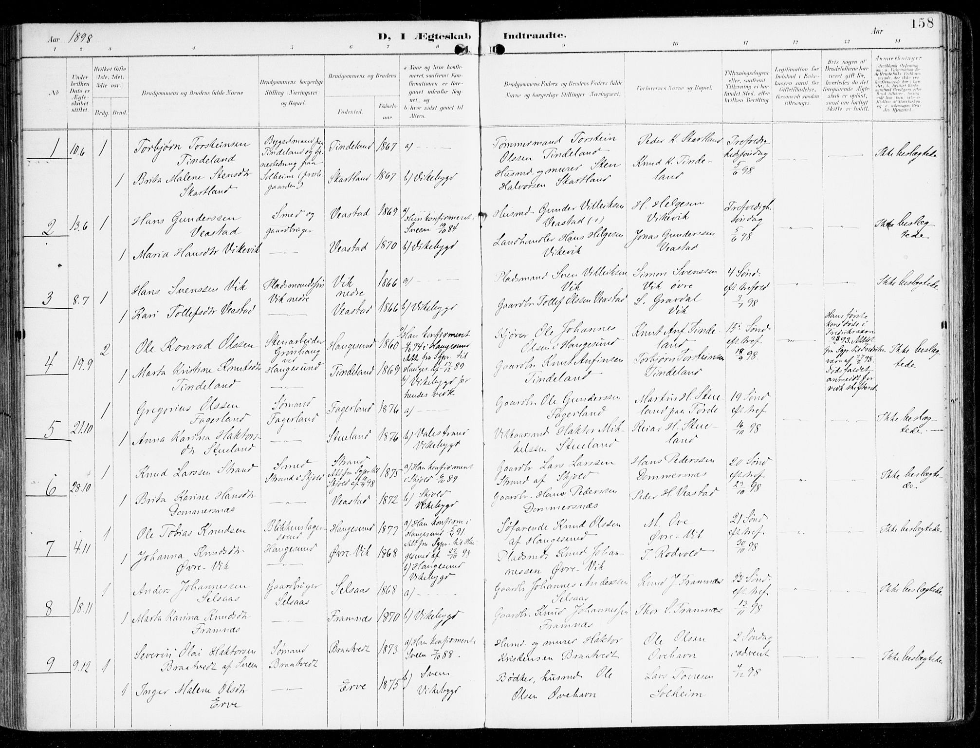 Sveio Sokneprestembete, AV/SAB-A-78501/H/Haa: Parish register (official) no. D 2, 1894-1916, p. 158