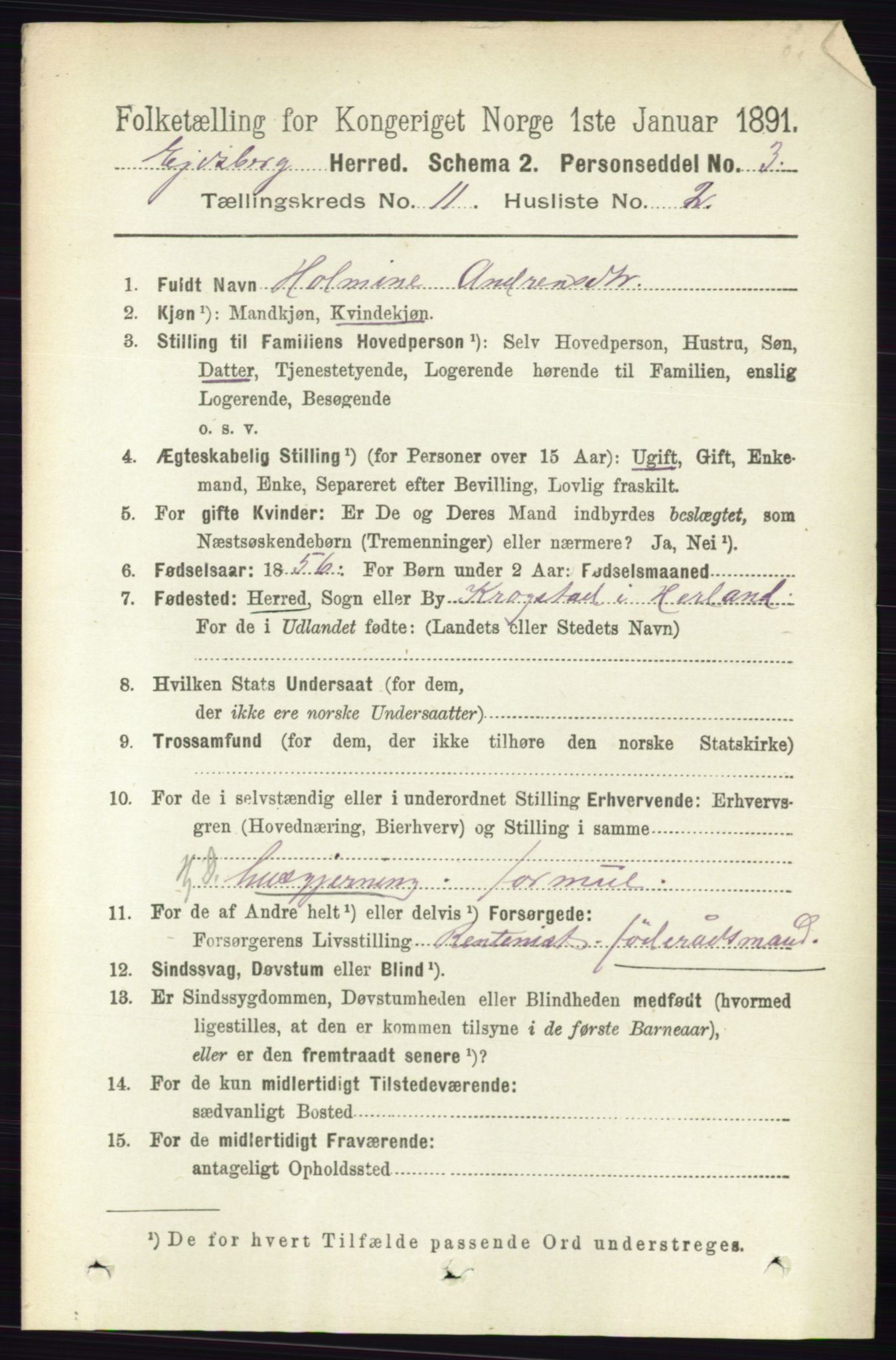 RA, 1891 census for 0125 Eidsberg, 1891, p. 6370