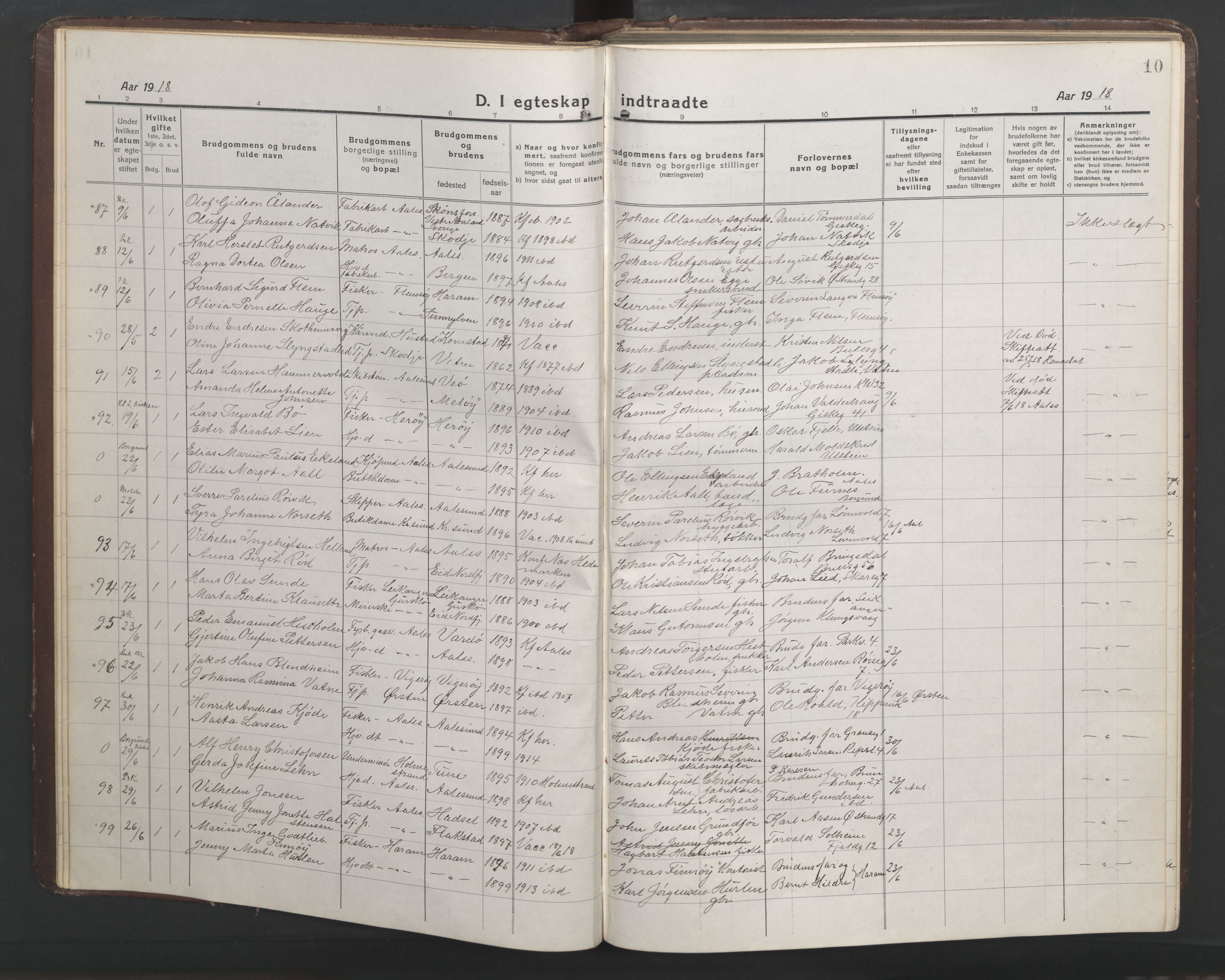 Ministerialprotokoller, klokkerbøker og fødselsregistre - Møre og Romsdal, AV/SAT-A-1454/529/L0473: Parish register (copy) no. 529C10, 1918-1941, p. 10