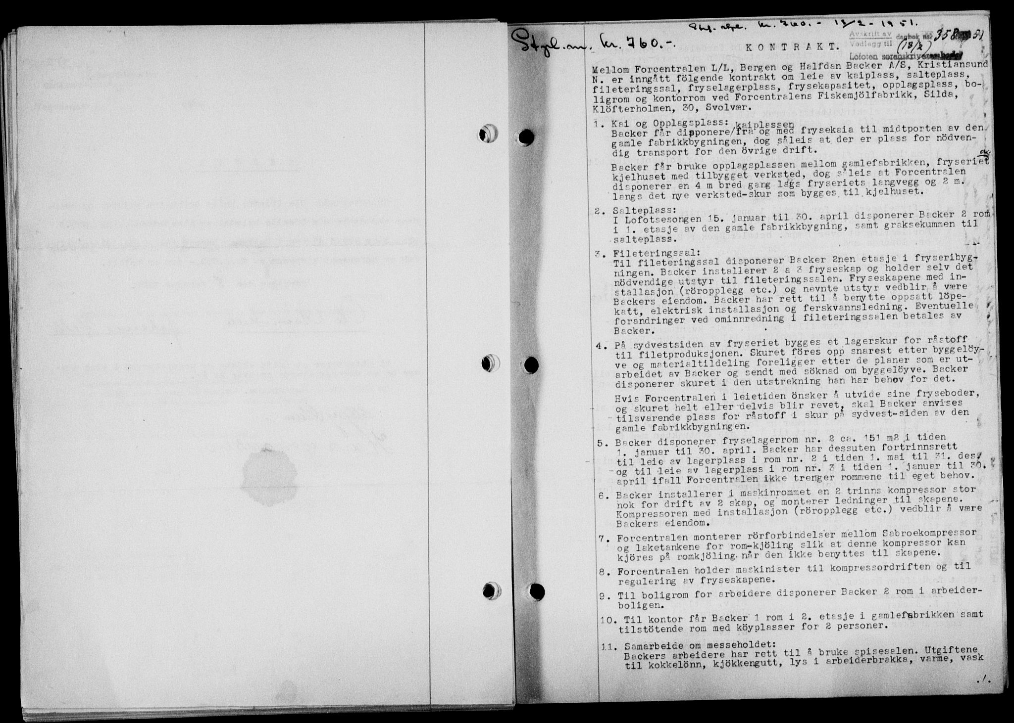 Lofoten sorenskriveri, SAT/A-0017/1/2/2C/L0025a: Mortgage book no. 25a, 1950-1951, Diary no: : 358/1951